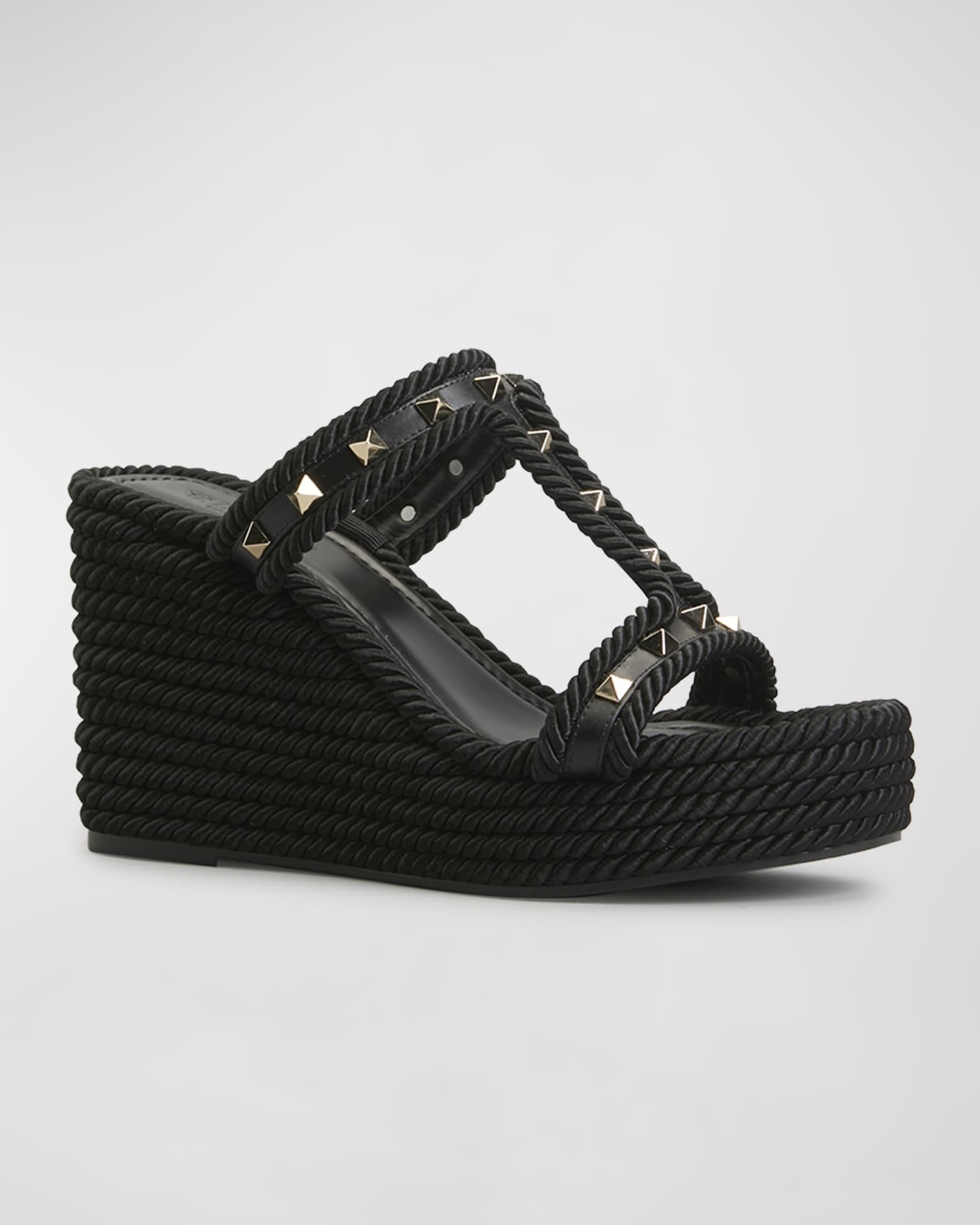 Valentino Garavani Rockstud Rope Wedge Espadrille Sandals | Neiman Marcus