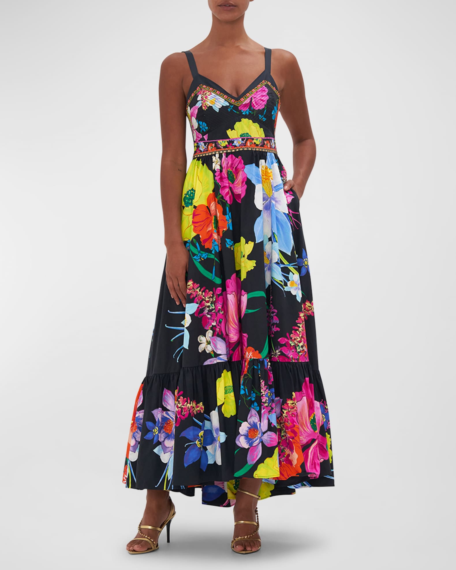 Camilla Fitted Bodice Floral Cotton Maxi Dress Neiman Marcus