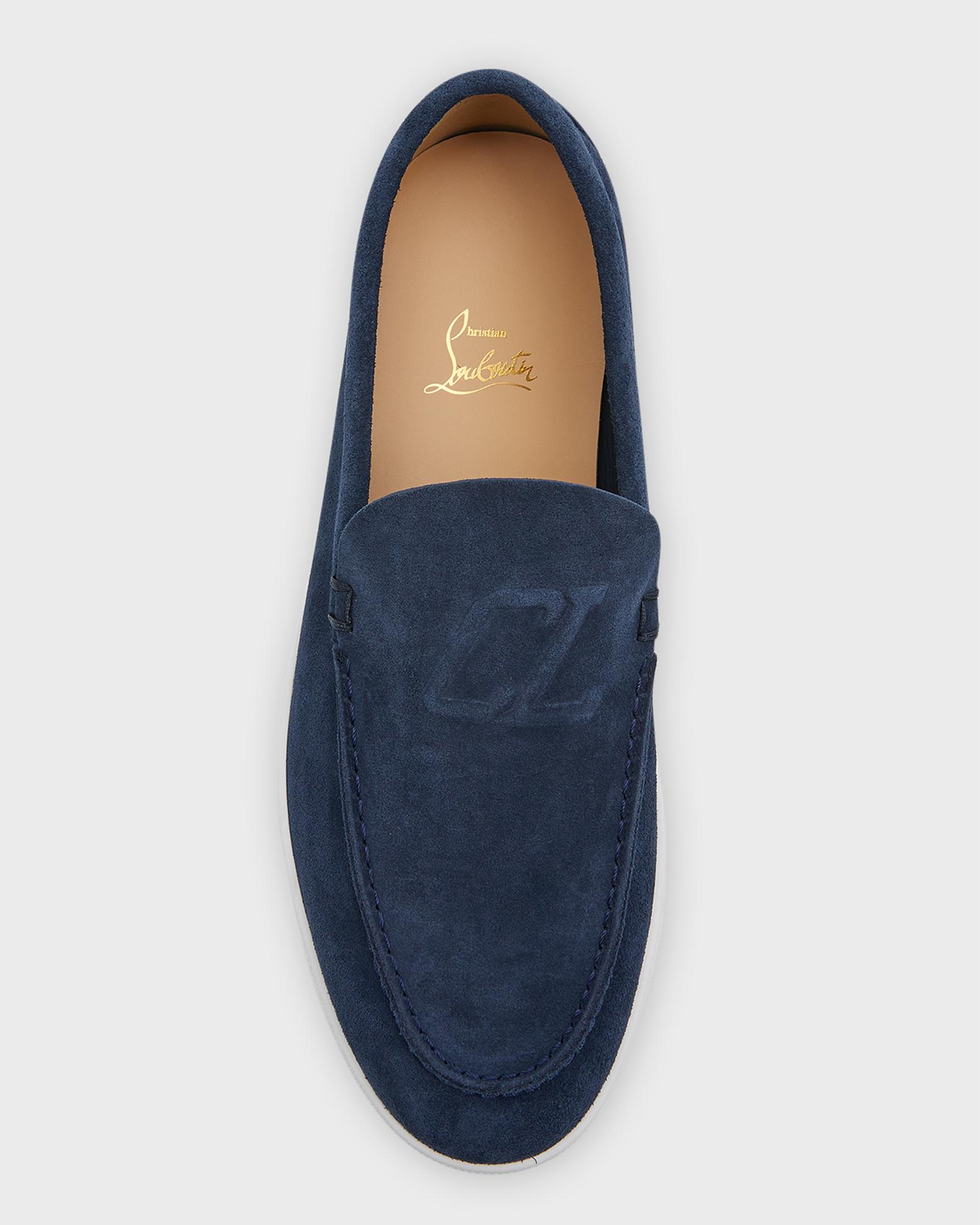 Christian Louboutin Men\'s Navy Suede Loafers with Red Soles Christian Louboutin Marquees Ocean Blue Suede Leather  main image 3
