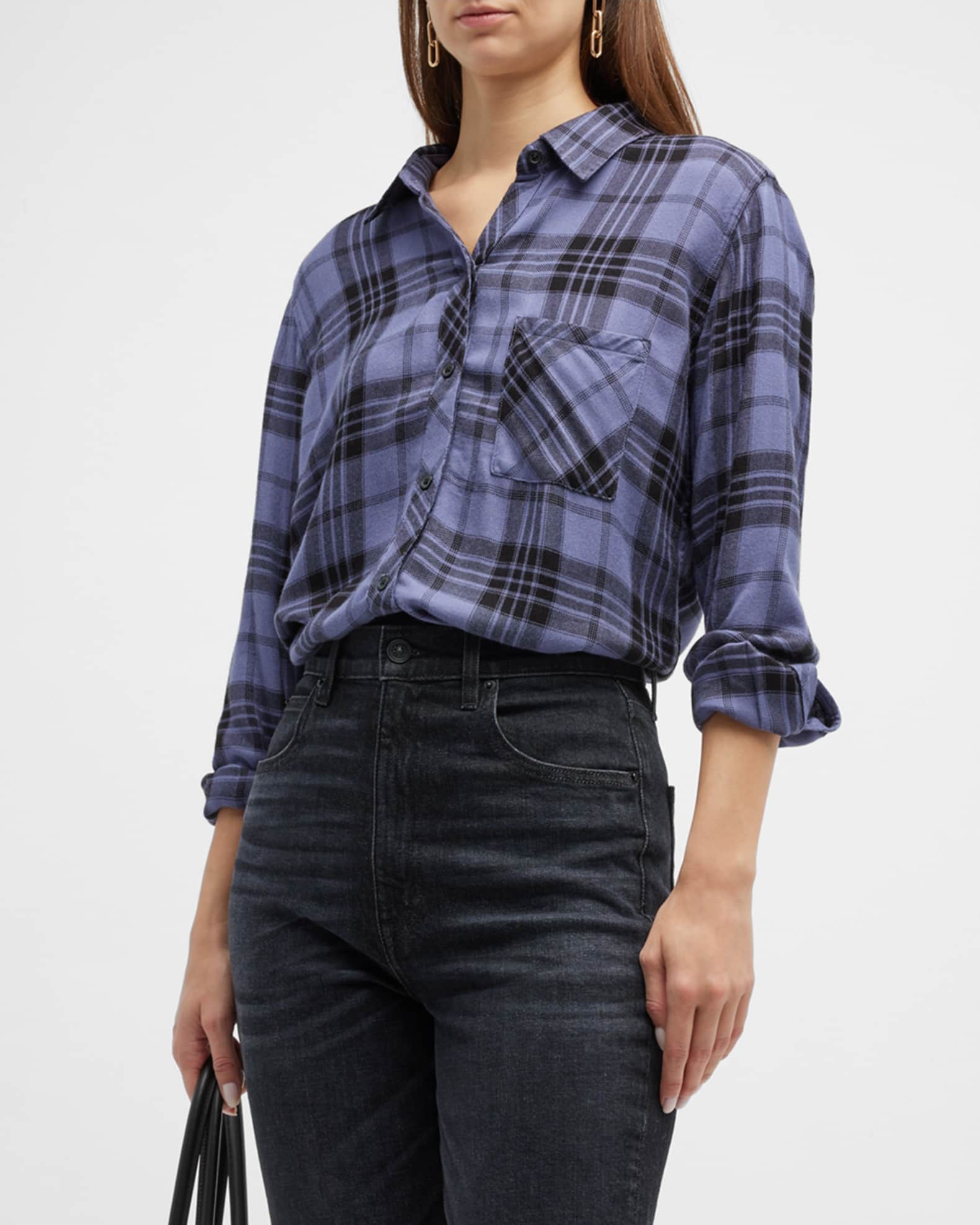 Fashion Blouses Checked Blouses Eterna Checked Blouse azure-white check pattern casual look 