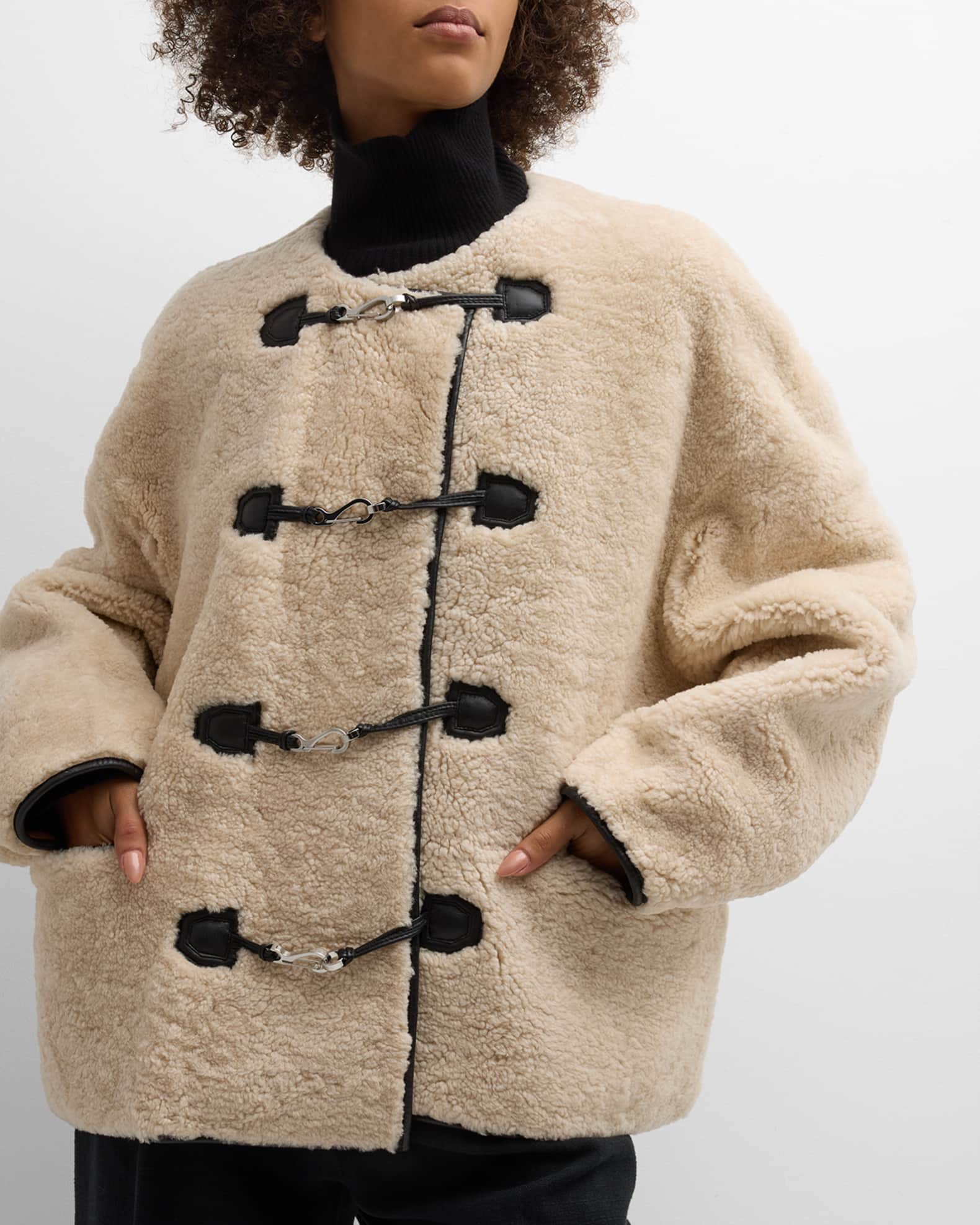Toteme Sheep Shearling Clasp Single-Breasted Teddy Jacket | Neiman Marcus