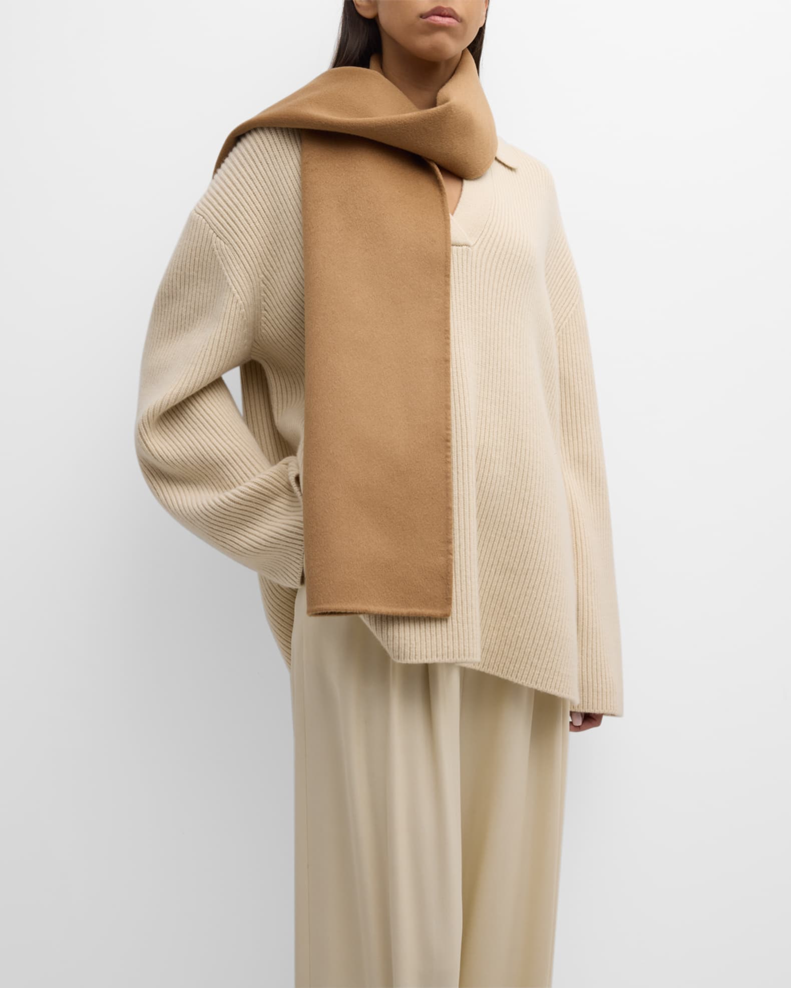 Toteme Long Double Cashmere-Blend Scarf | Neiman Marcus