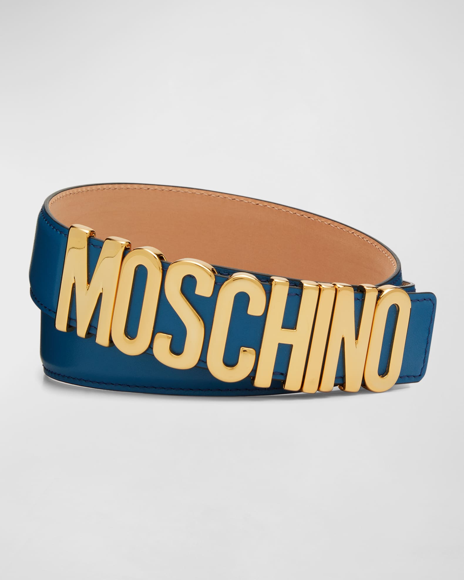 Moschino Men's Metal Logo Leather Belt | Neiman Marcus