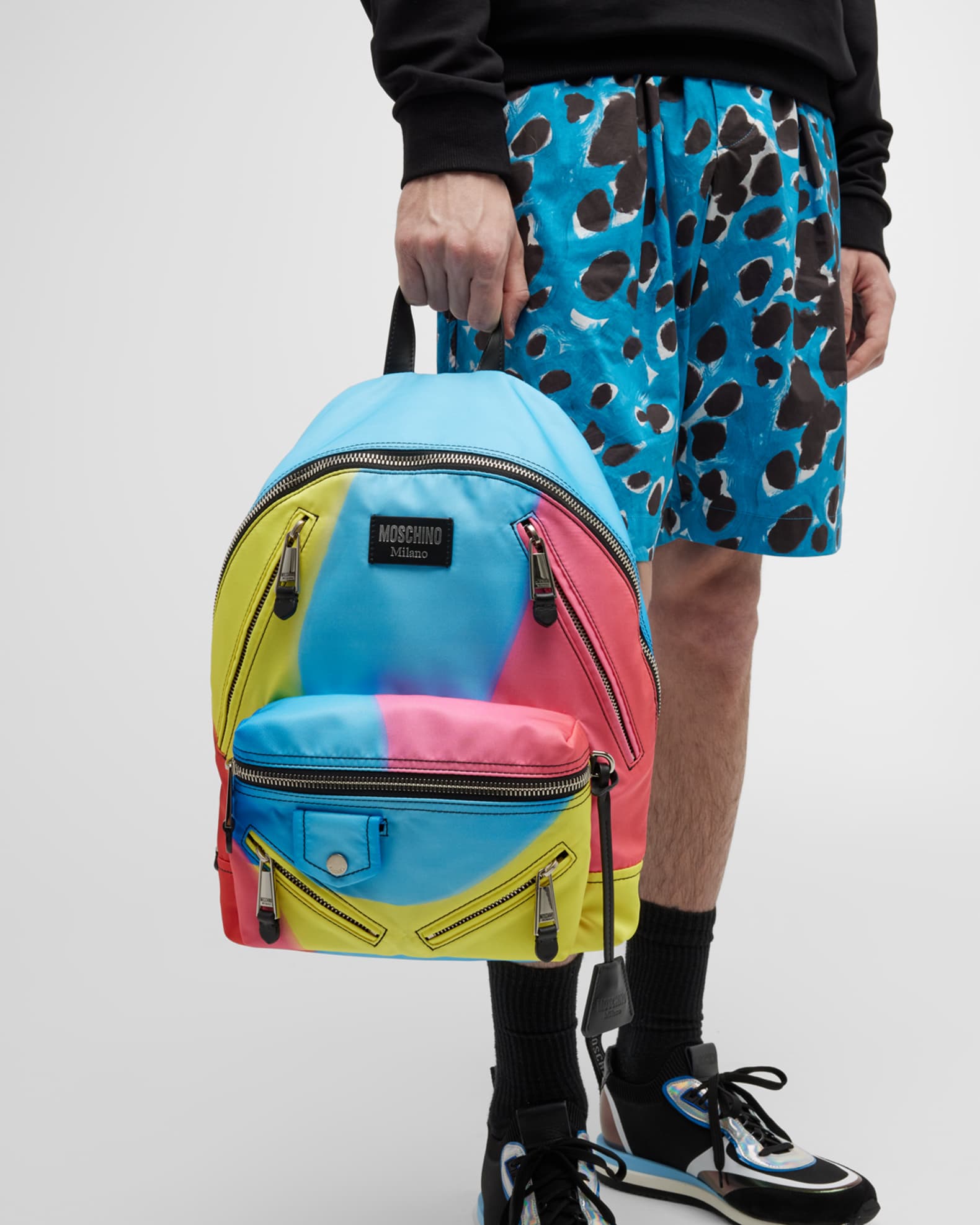 Moschino Men s Projection Print Nylon Multi Zip Backpack Neiman Marcus