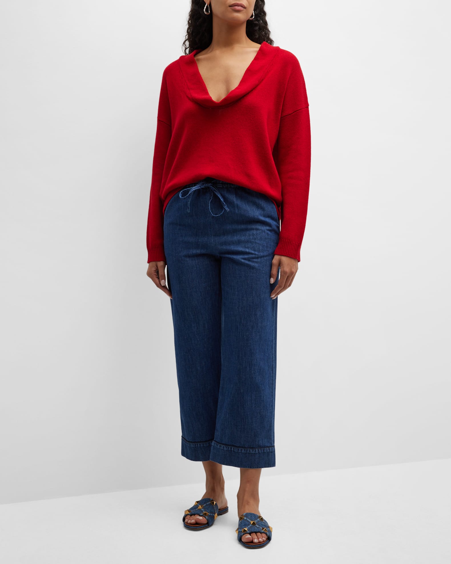 Red cashmere cowl neck sweater outlet