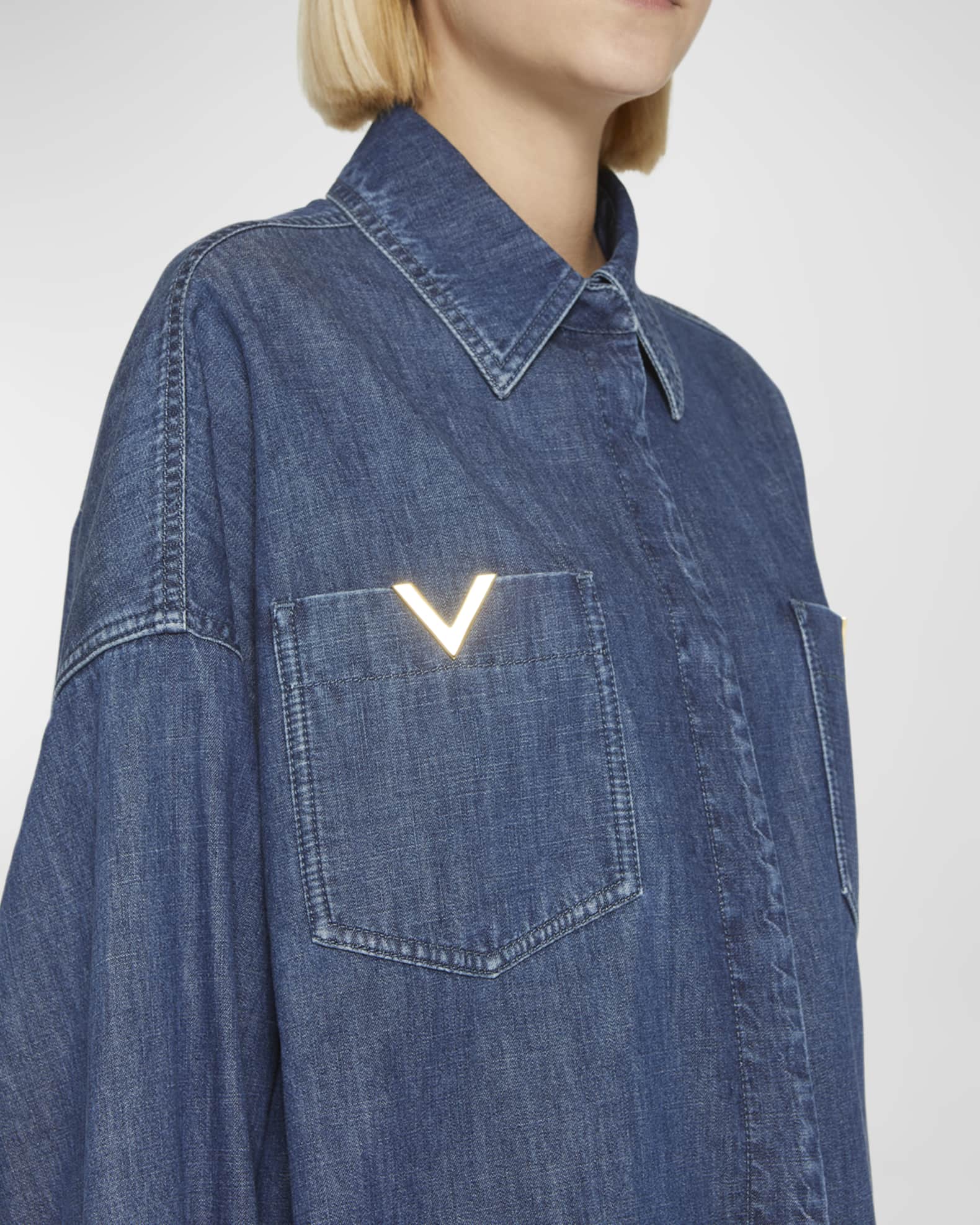 VALENTINO - Leather Pocket Denim Shirt