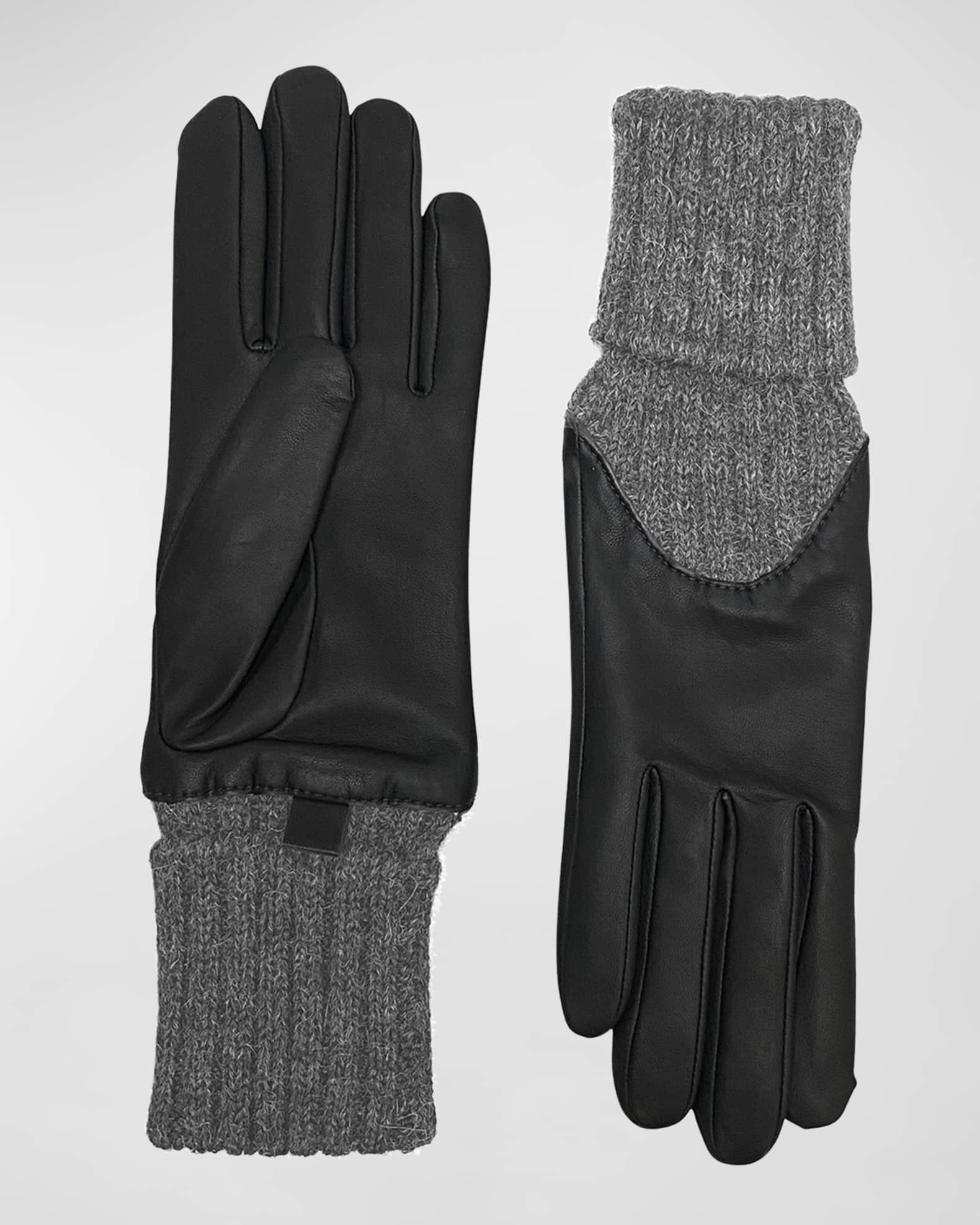 Agnelle Cecilia Leather & Ribbed Cashmere Gloves