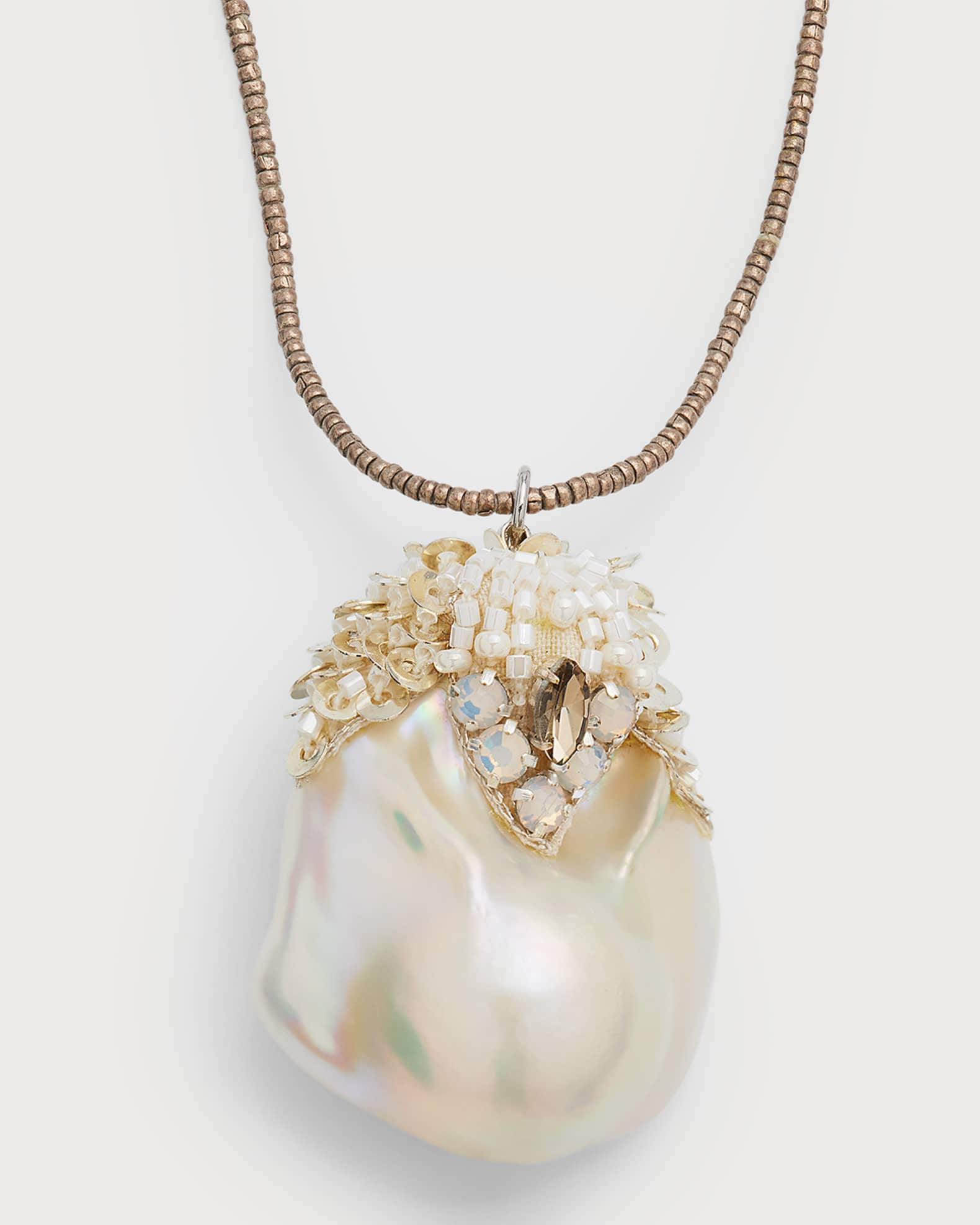 Crystal & Mother-of-Pearl Embellished Baroque Pearl Necklace 0