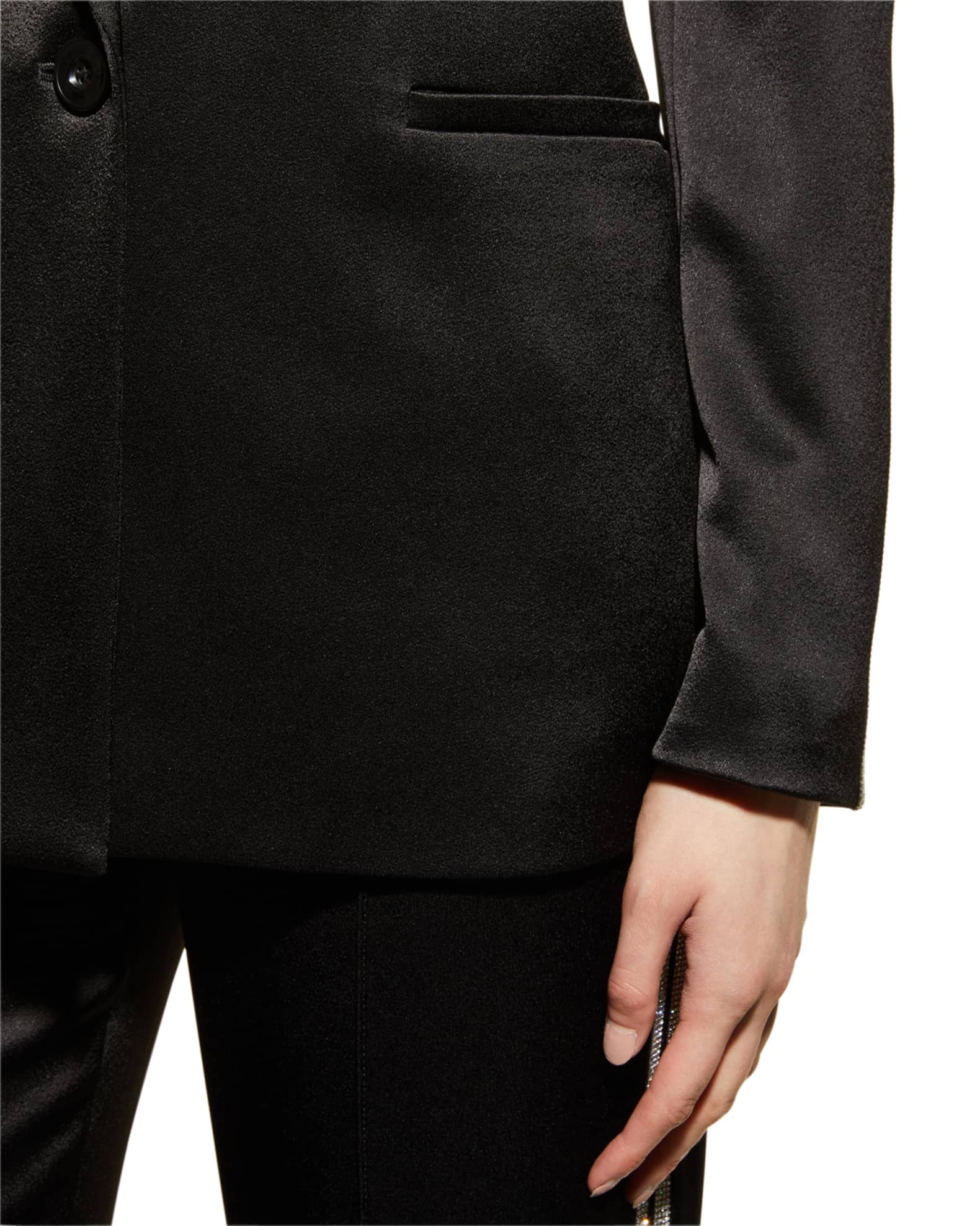 Alice + Olivia Denny Satin Boyfriend Blazer with Crystal Trim | Neiman ...