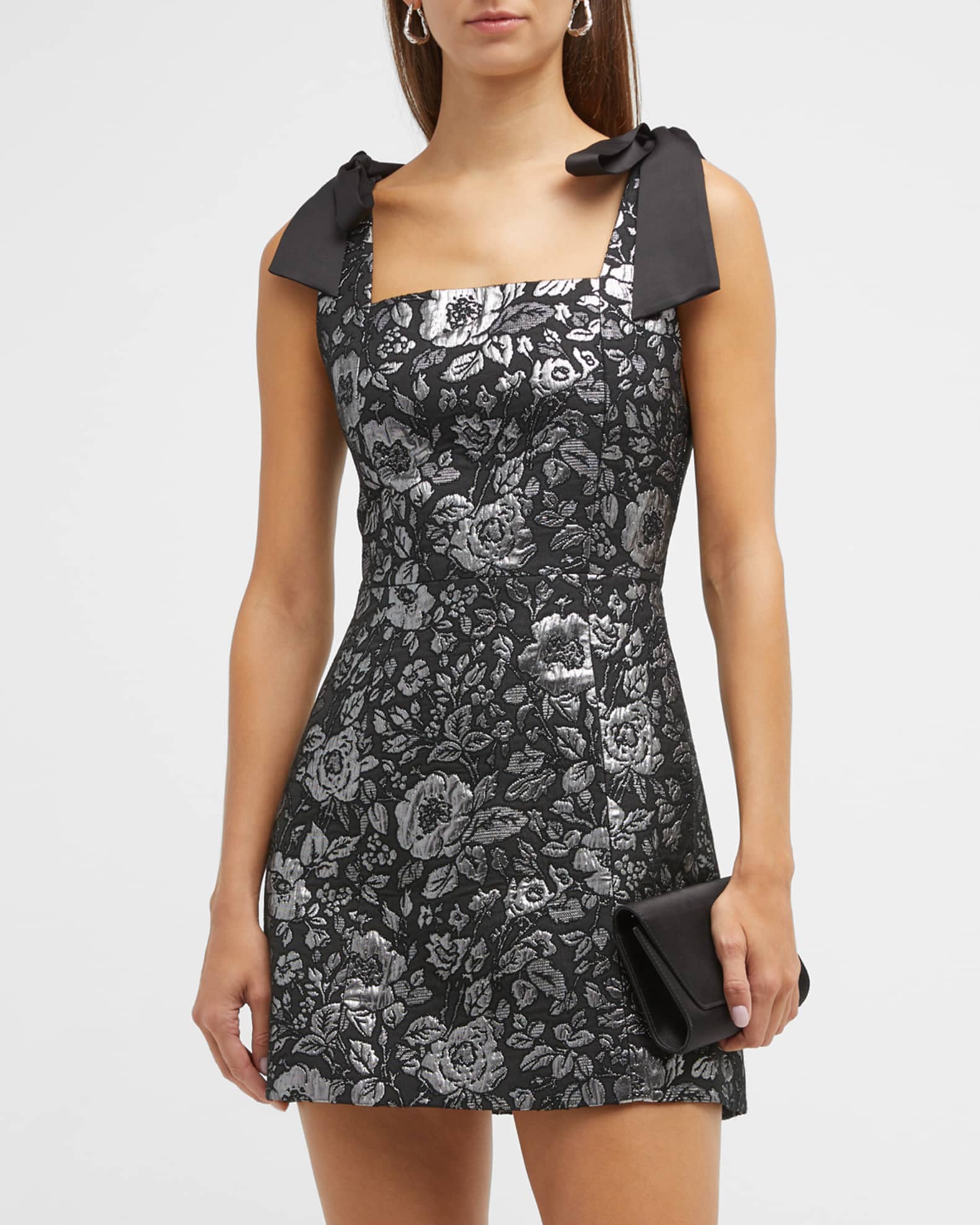 Alice + Olivia Maryann Jacquard Tie-Shoulder Mini Dress | Neiman Marcus