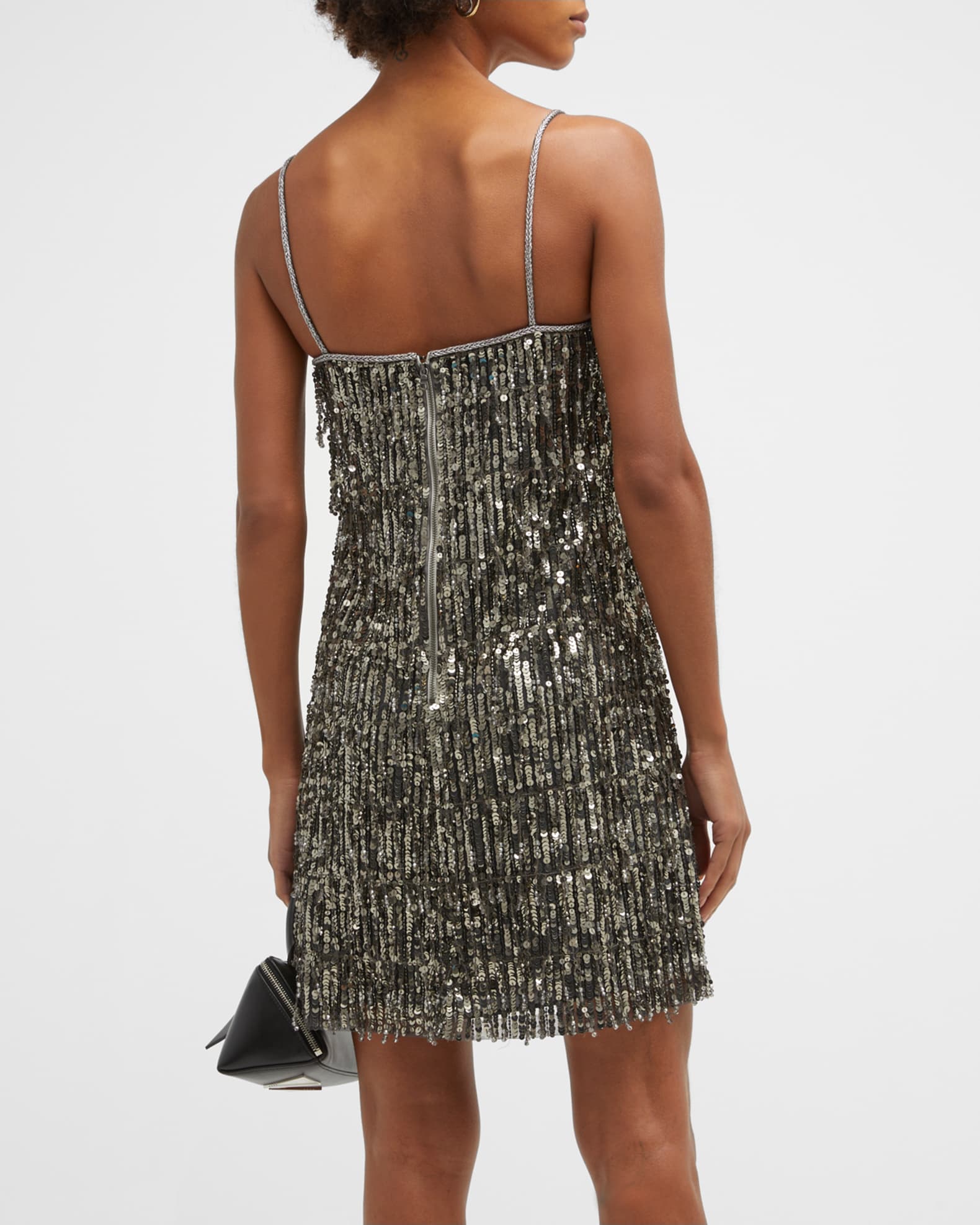 Alice + Olivia Chicago Sequined Fringe Mini Dress | Neiman Marcus