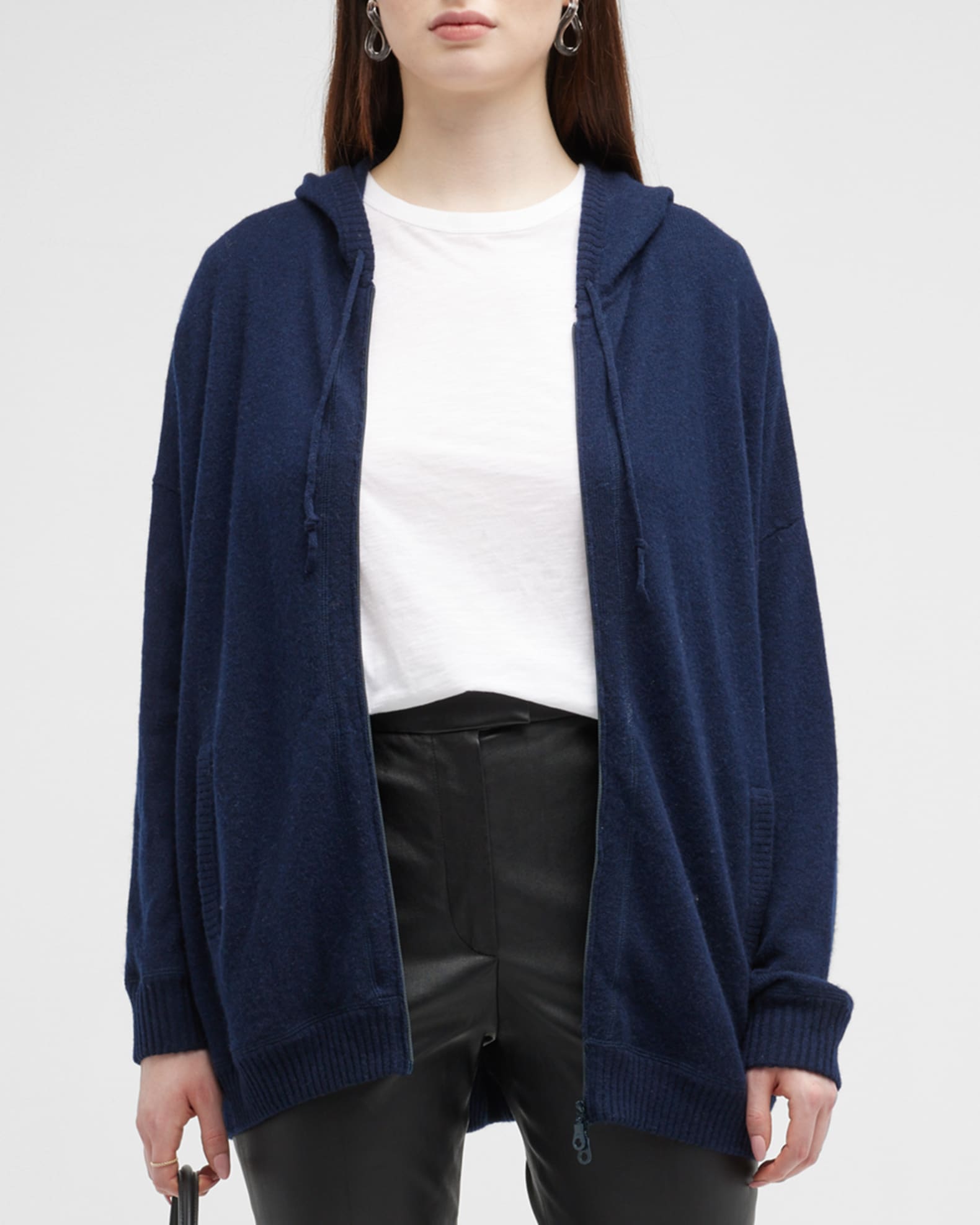 Plus Size Cashmere Zip Front Hoodie