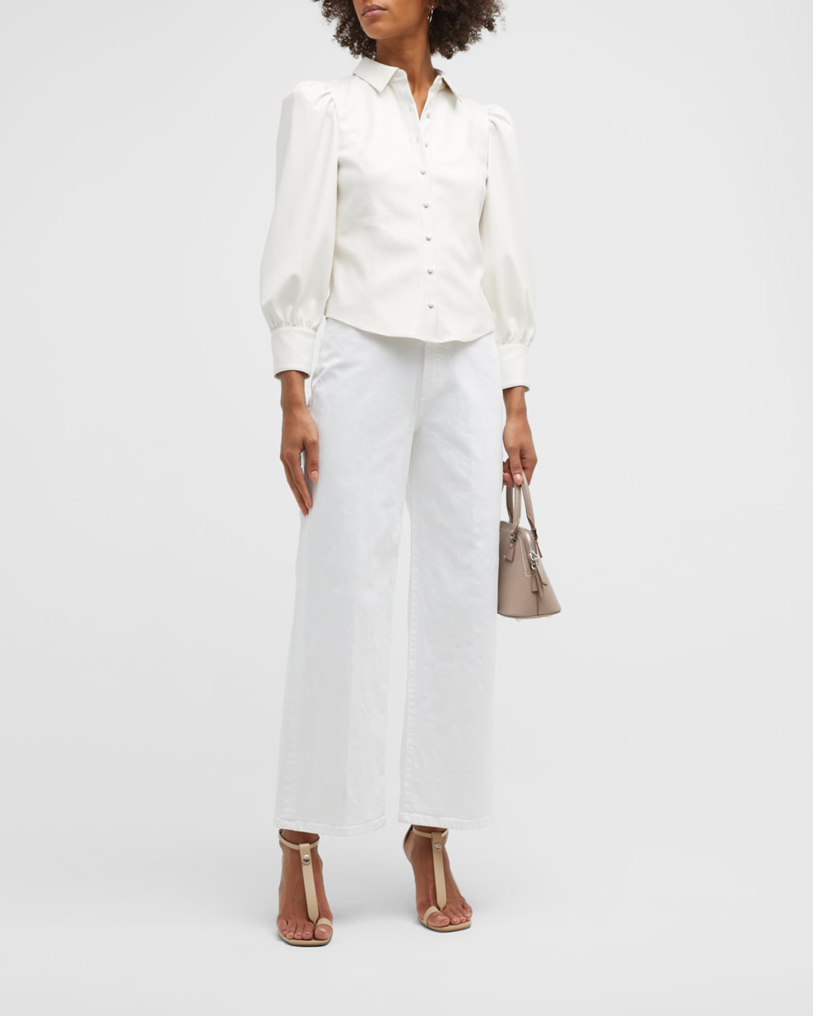Nadine Puff-Sleeve Vegan Leather Blouse 1
