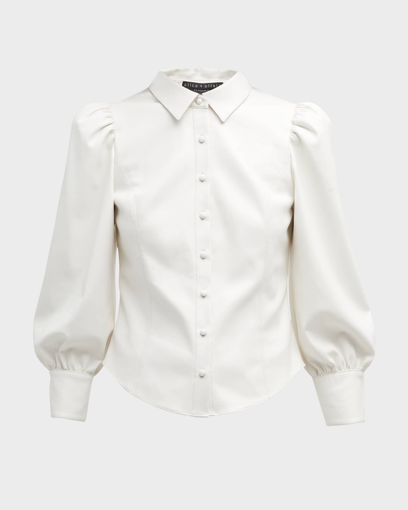 Nadine Puff-Sleeve Vegan Leather Blouse 0