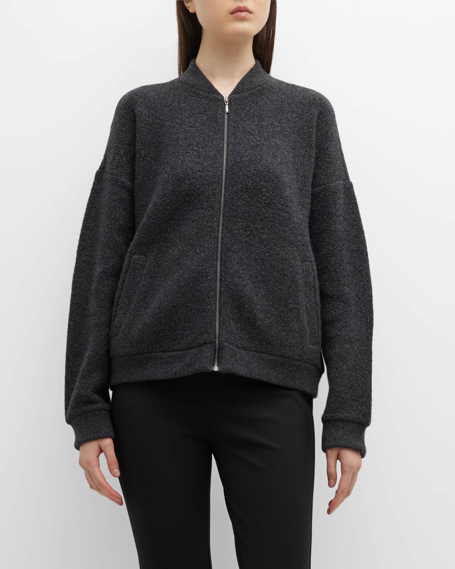 Eileen Fisher Zip-Front Boucle Flight Jacket | Neiman Marcus