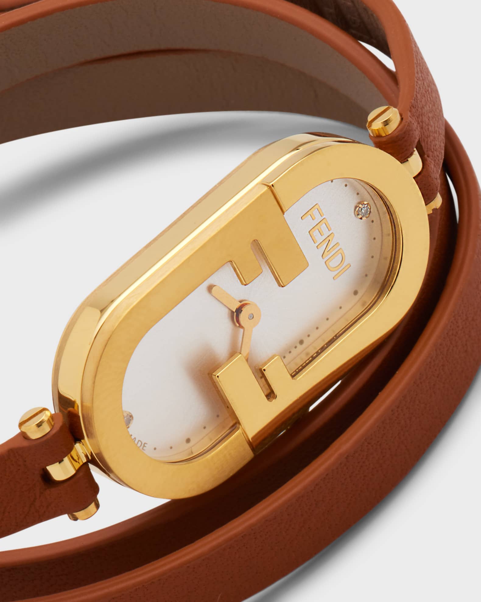 Fendi O'Lock Vertical Oval Calf Leather Wrap Watch | Neiman