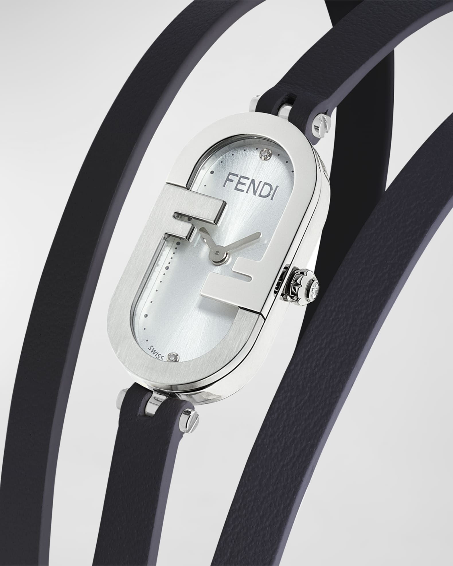 O'Lock Vertical Oval Calf Leather Wrap Watch, Black 1