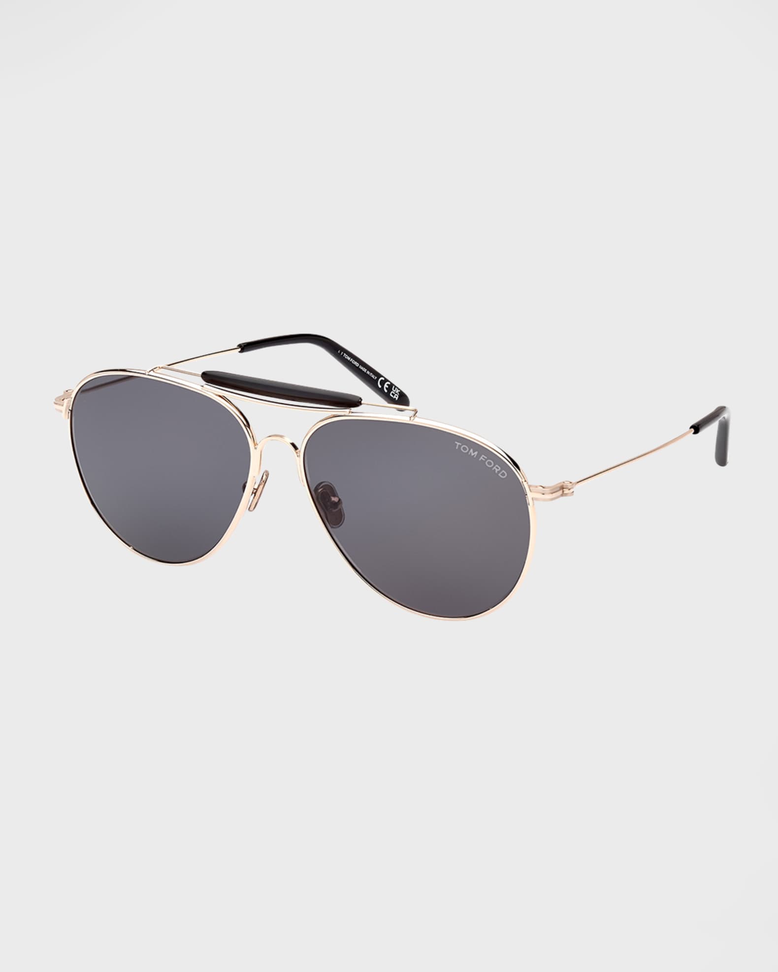 トムララブラックS TOM FORD Men's Raphael Double-Bridge Metal Aviator Sunglasses