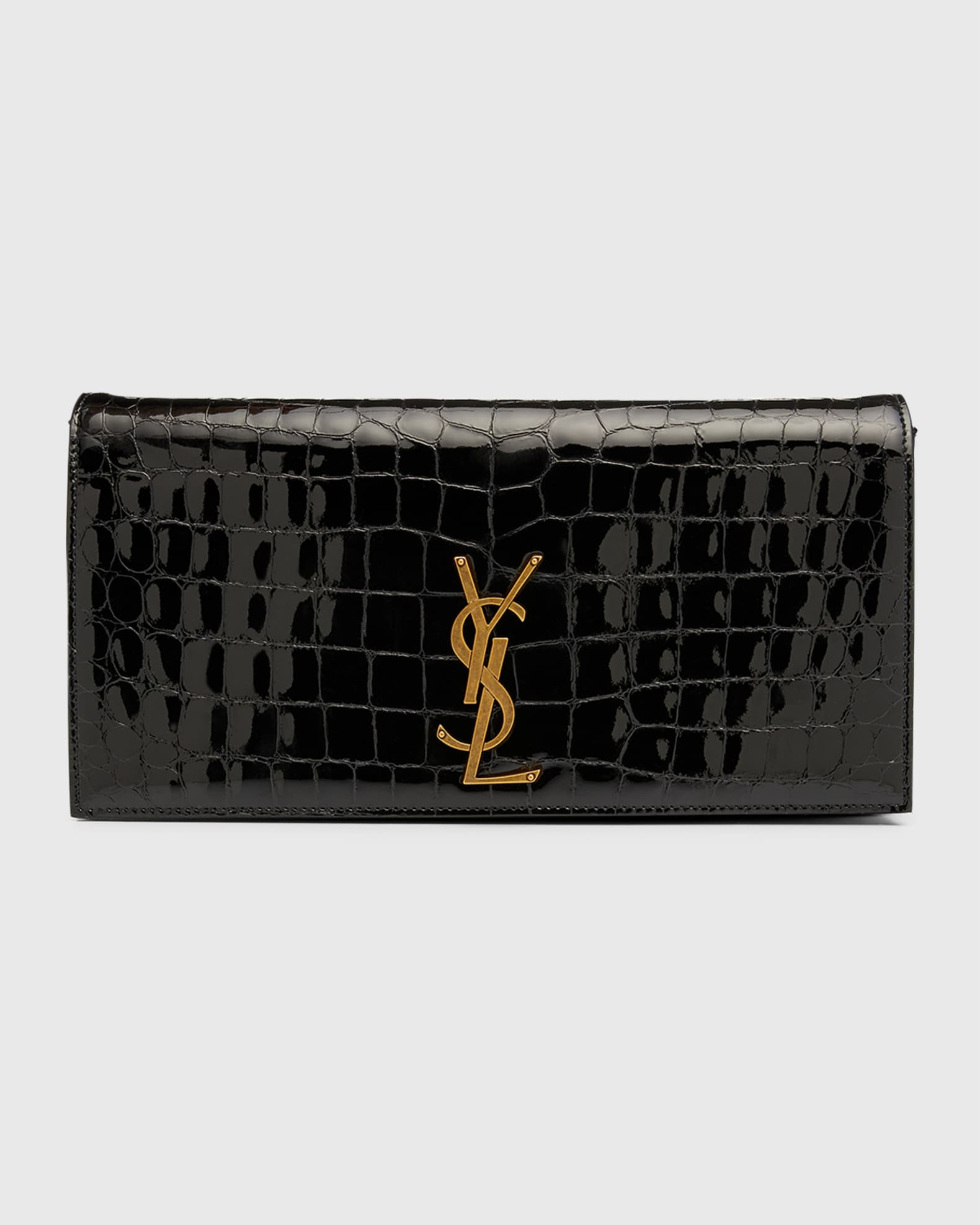 Kate YSL Clutch Bag in Croc-Embossed Patent Leather