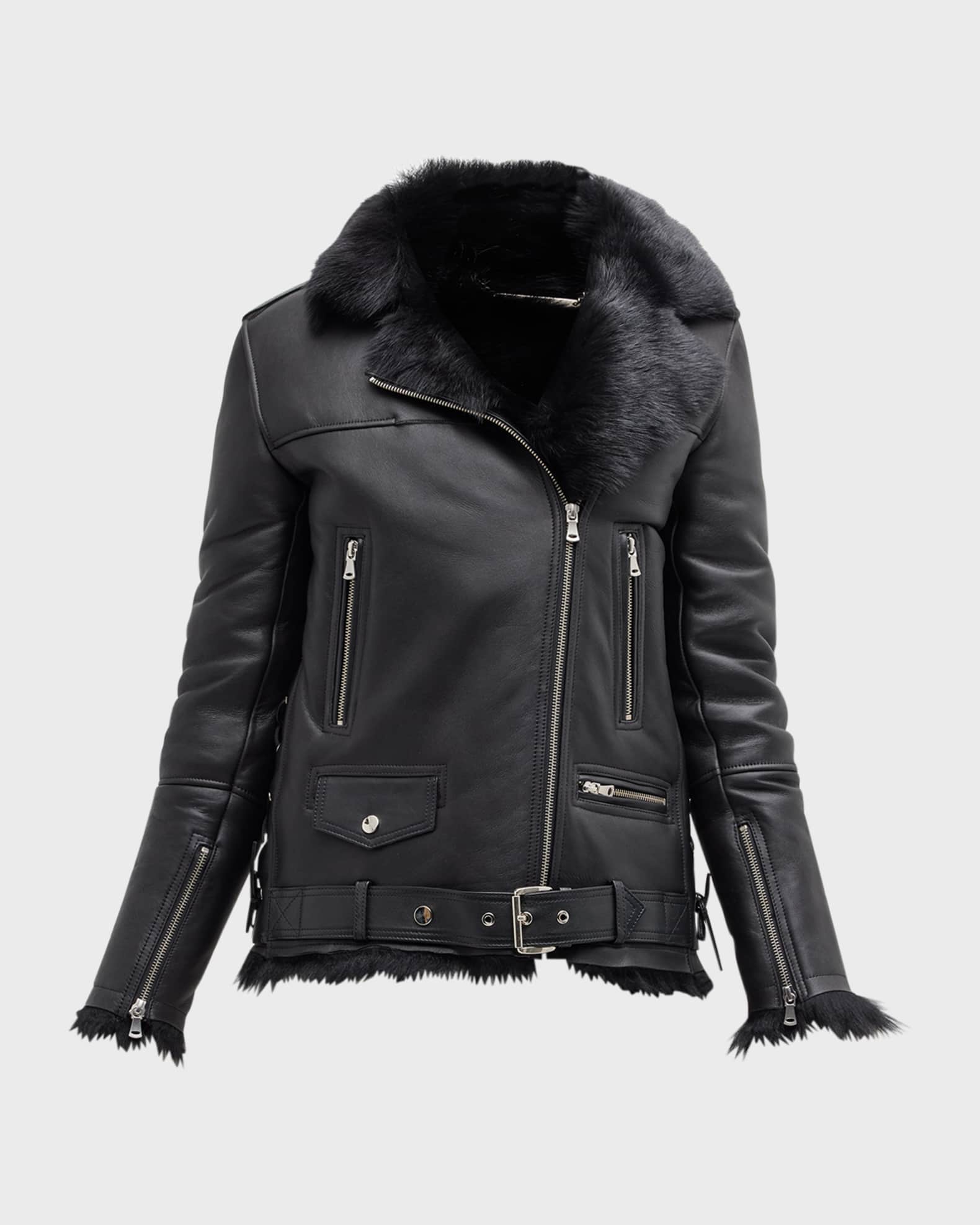 Nour Hammour Leather Motorcycle Jacket w/ Shearling Lining | Neiman Marcus