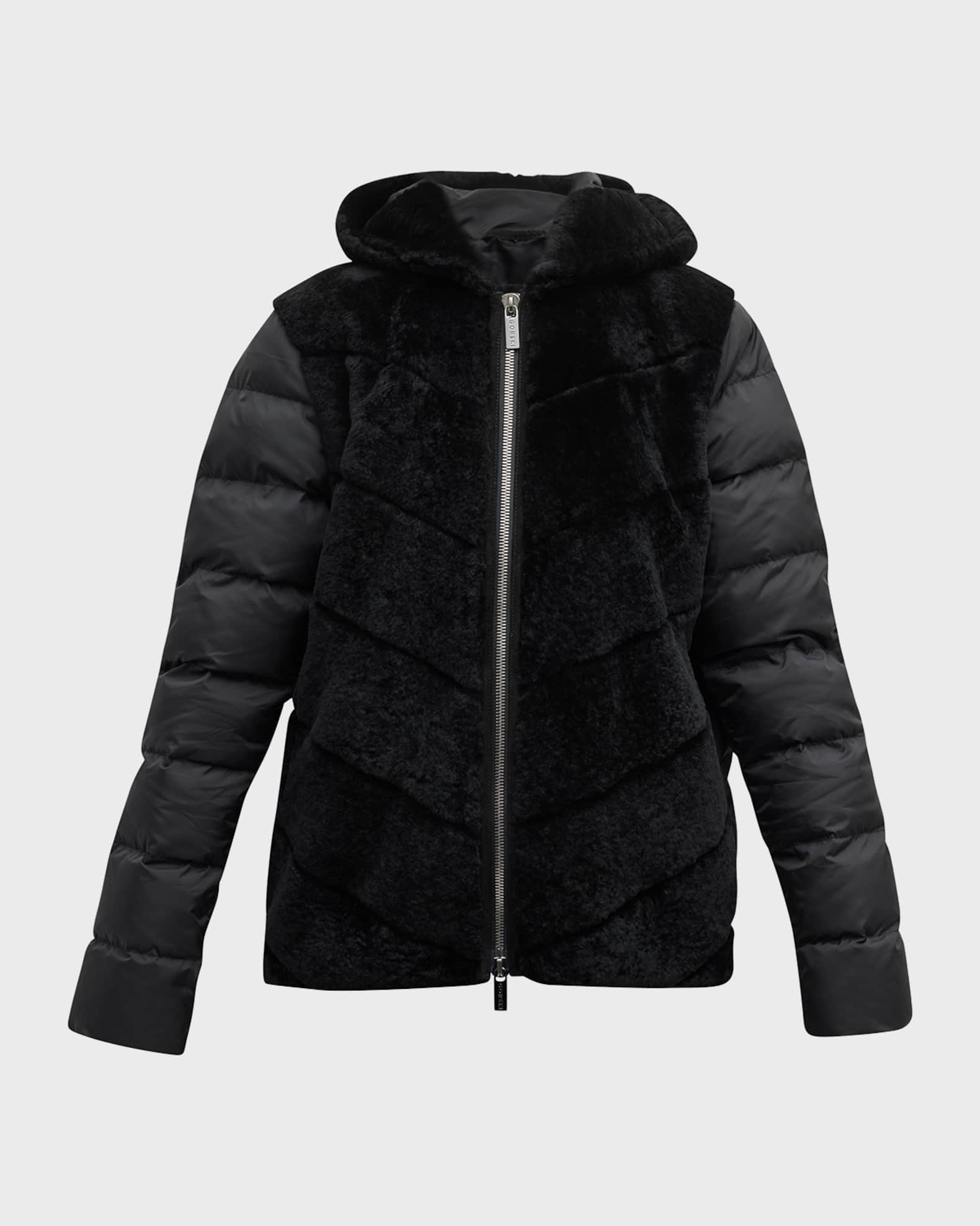 Chevron Lamb Shearling Parka w/ Quilted Sleeves And Back 0