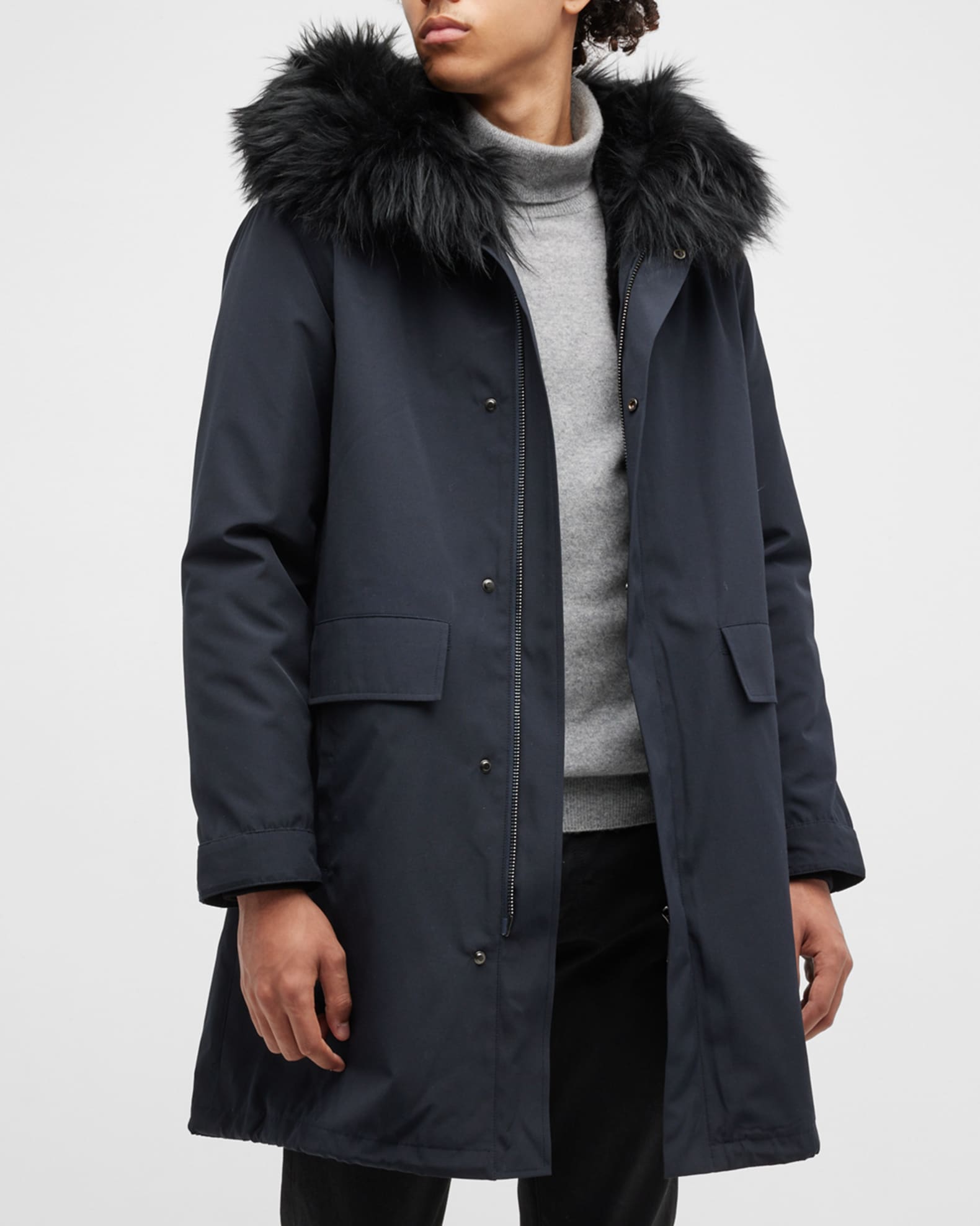 Men's Lamb Shearling-Lined Parka Jacket w/ Lamb Fur Trim 1