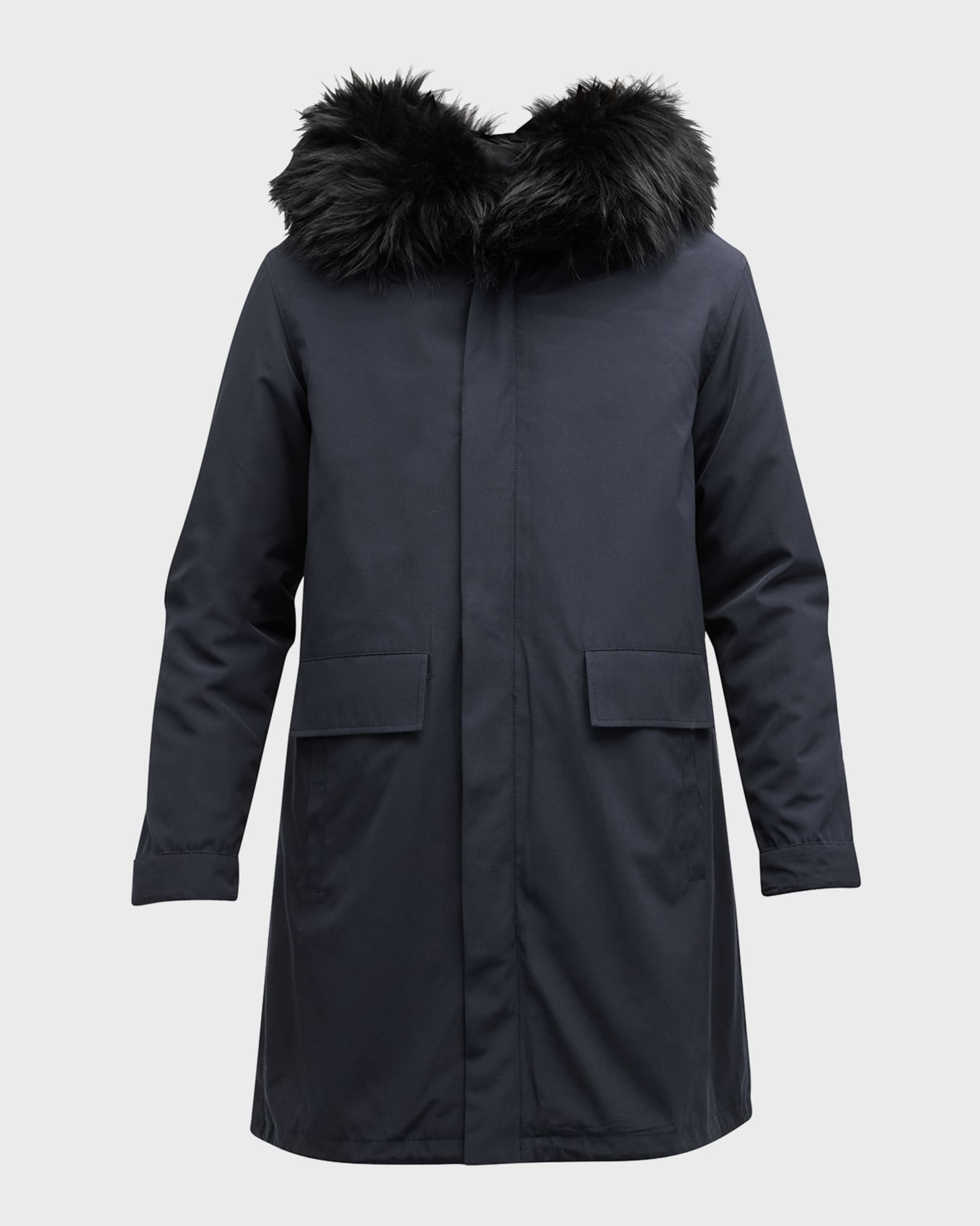 Men's Lamb Shearling-Lined Parka Jacket w/ Lamb Fur Trim 0