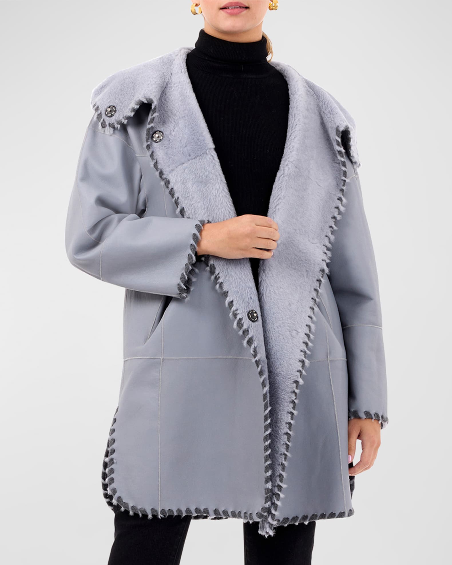 Gorski Cashmere Blanket-Stitch Reversible Lamb Shearling Jacket ...