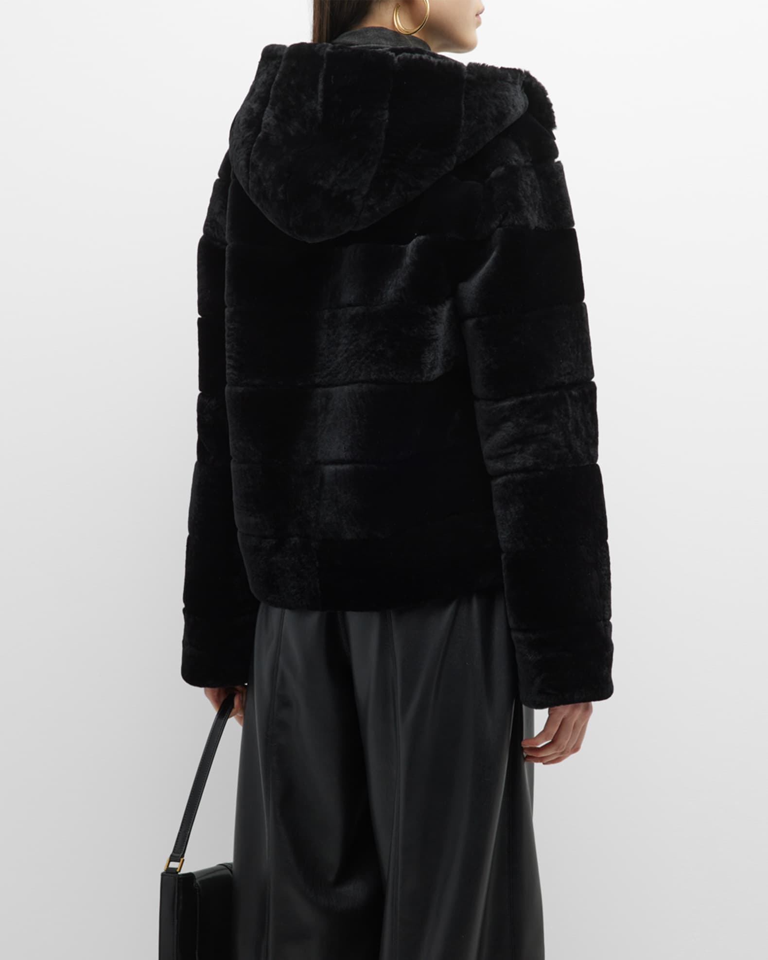 Gorski Hooded Horizontal Lamb Shearling Jacket | Neiman Marcus