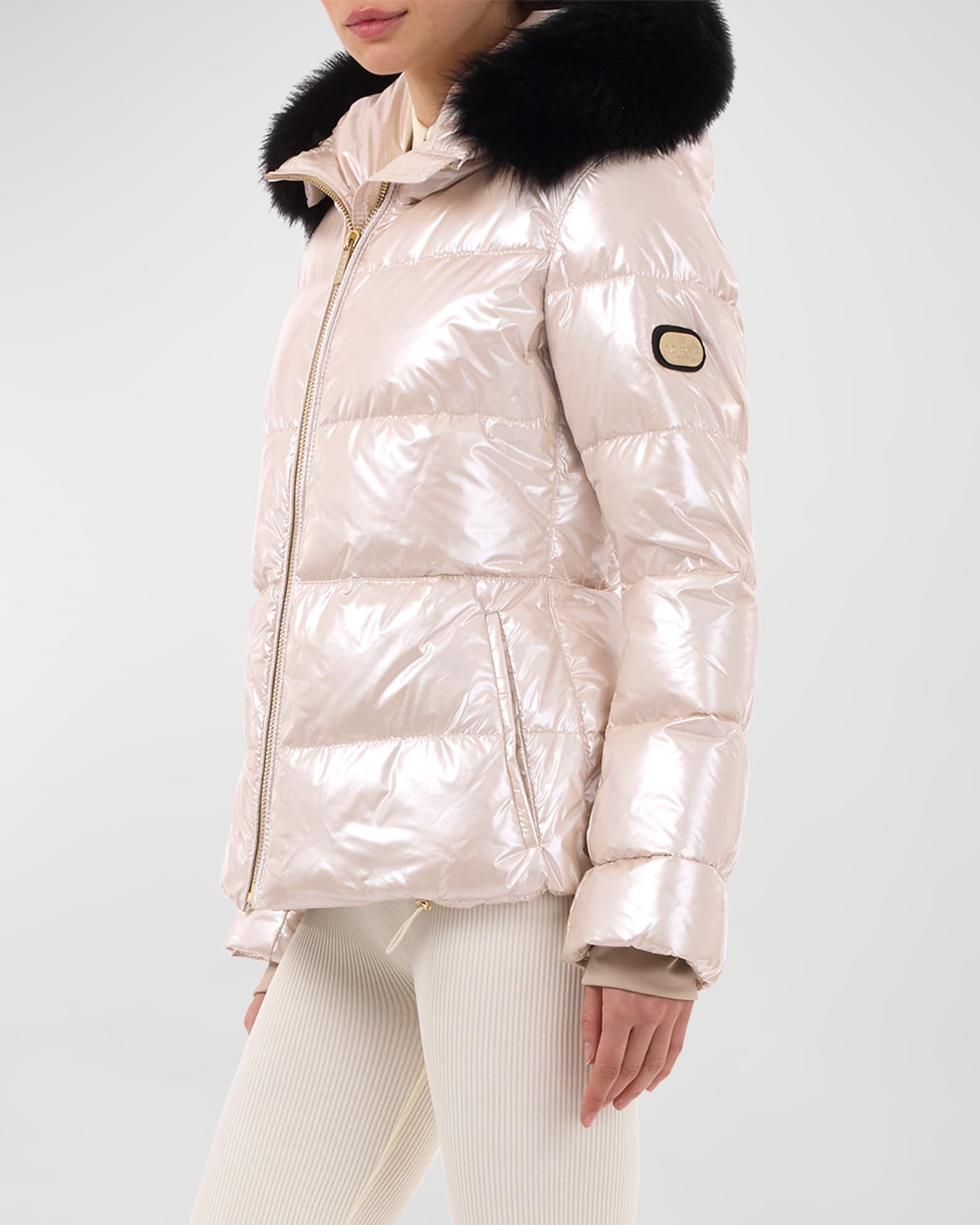 Gorski Apres-Ski Shiny Jacket w/ Detachable Lamb Shearling Trim ...