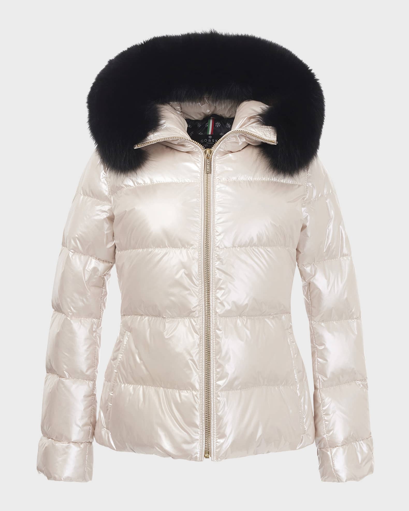 Apres-Ski Shiny Jacket w/ Detachable Lamb Shearling Trim 0