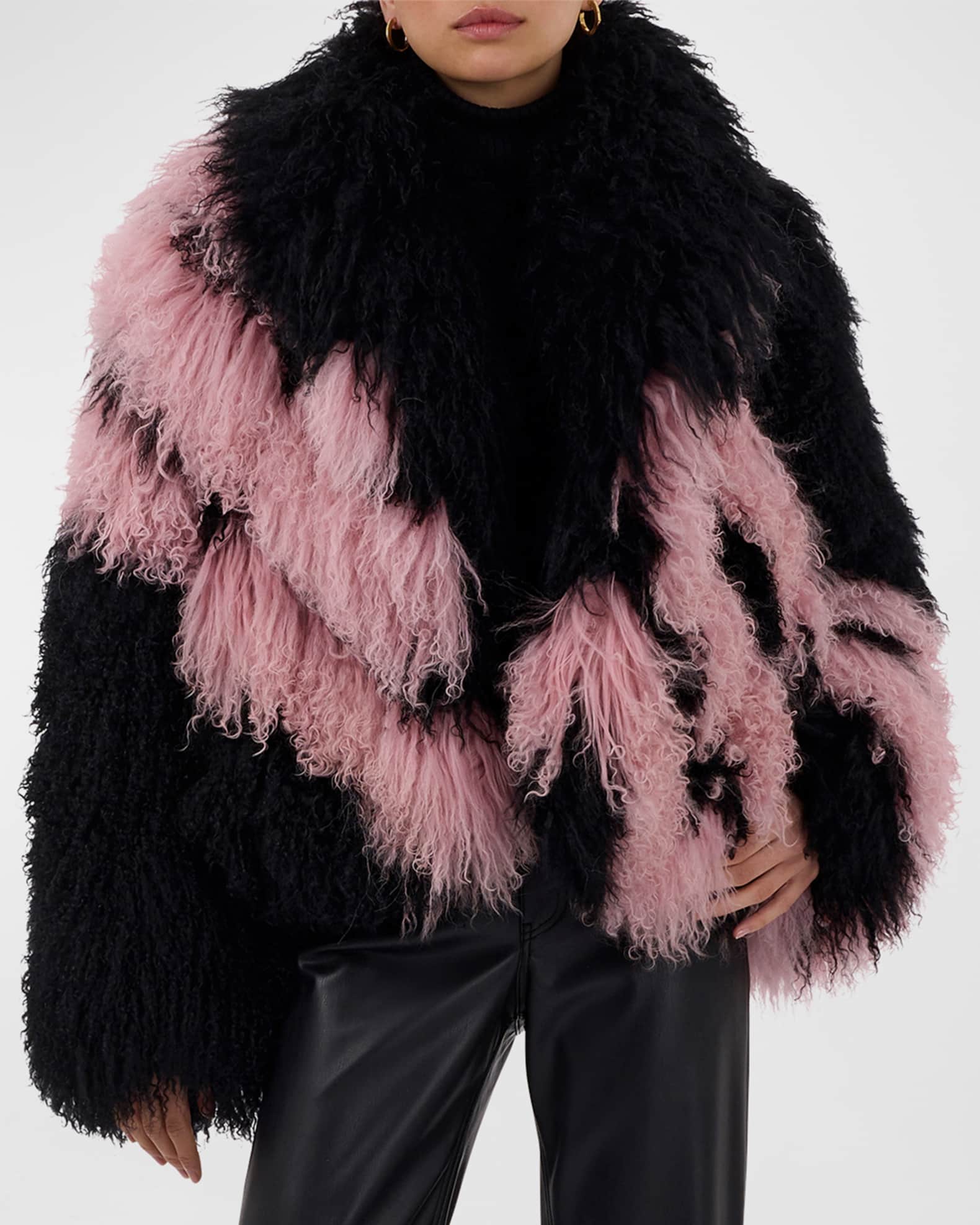 Chevron Mongolian Lamb Shearling Crop Jacket 1