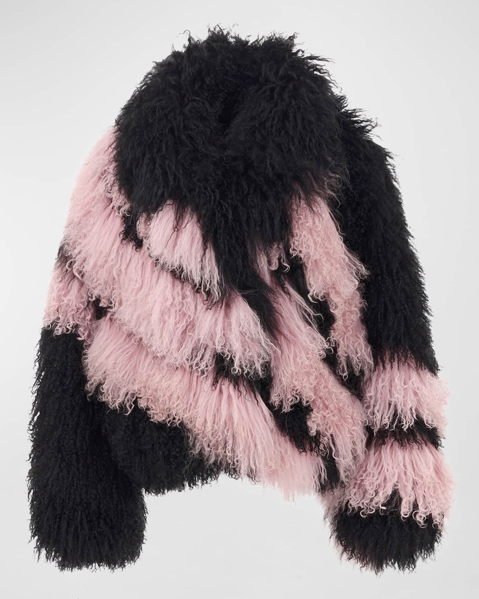 Chevron Mongolian Lamb Shearling Crop Jacket 0