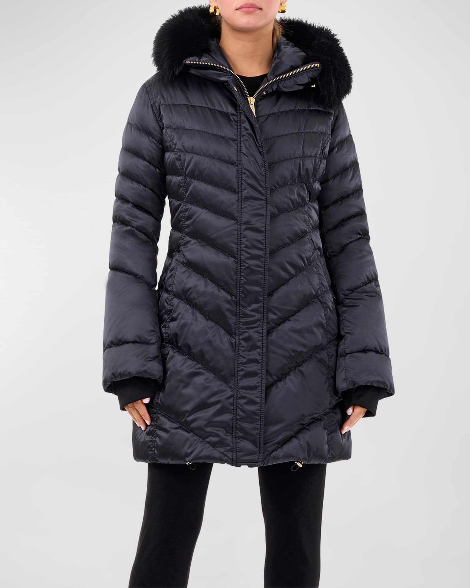 Gorski Apres-Ski Chevron Jacket w/ Detachable Lamb Shearling Hood Trim ...