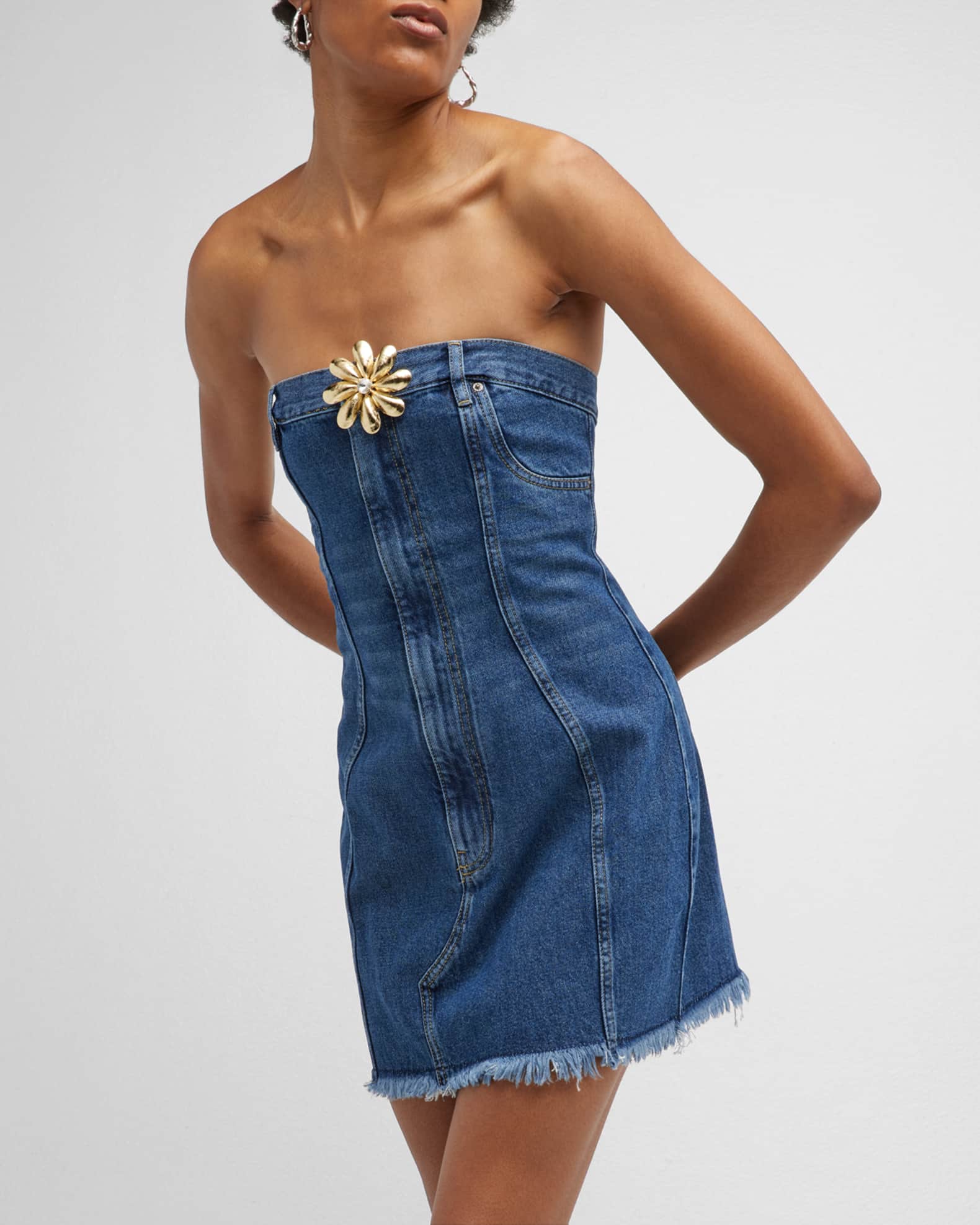 AREA Strapless Denim Mini Dress with Mussel Flower Detail Neiman Marcus — free download