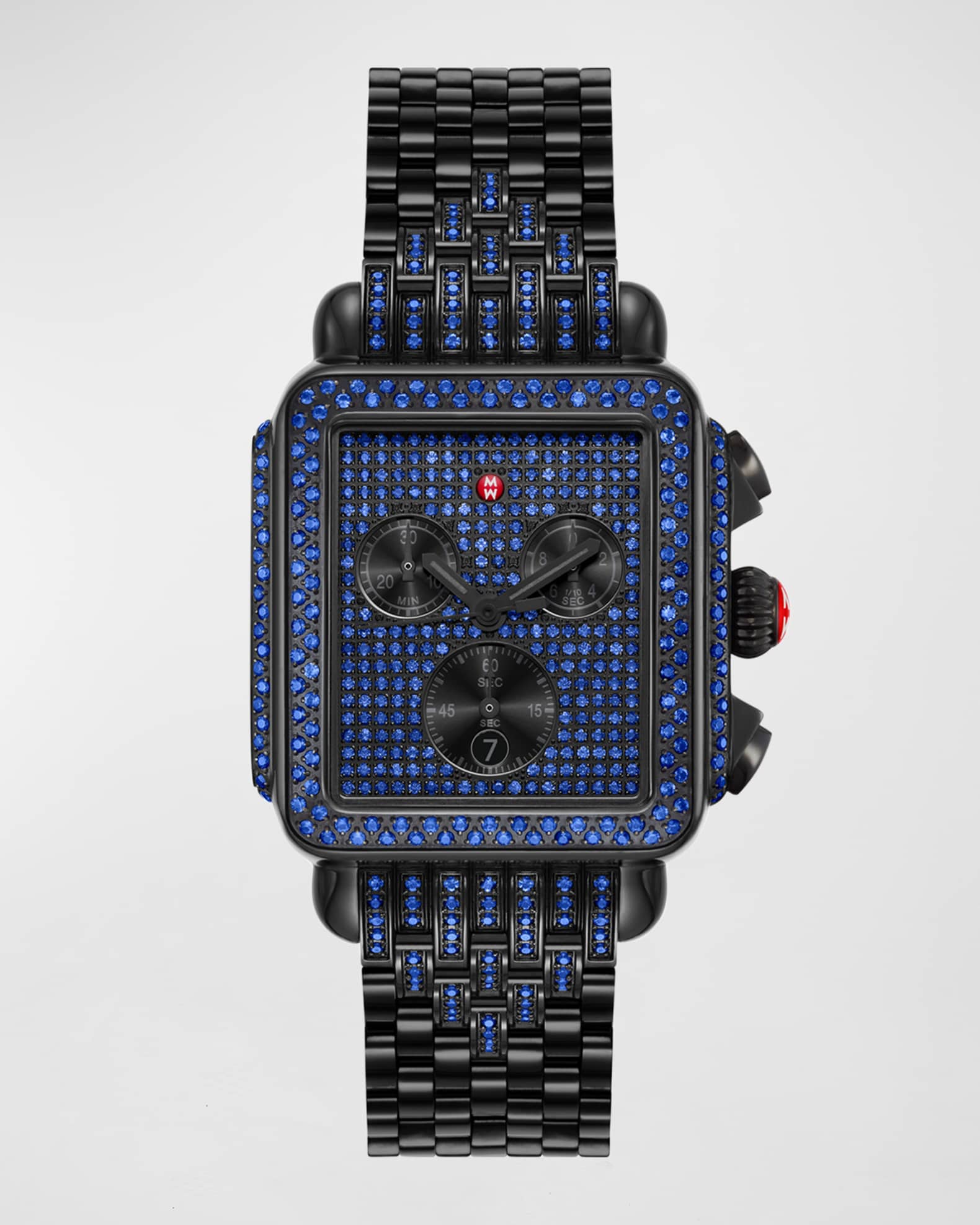 MICHELE Deco Noir Blue Sapphire Pave Watch with Bracelet Strap