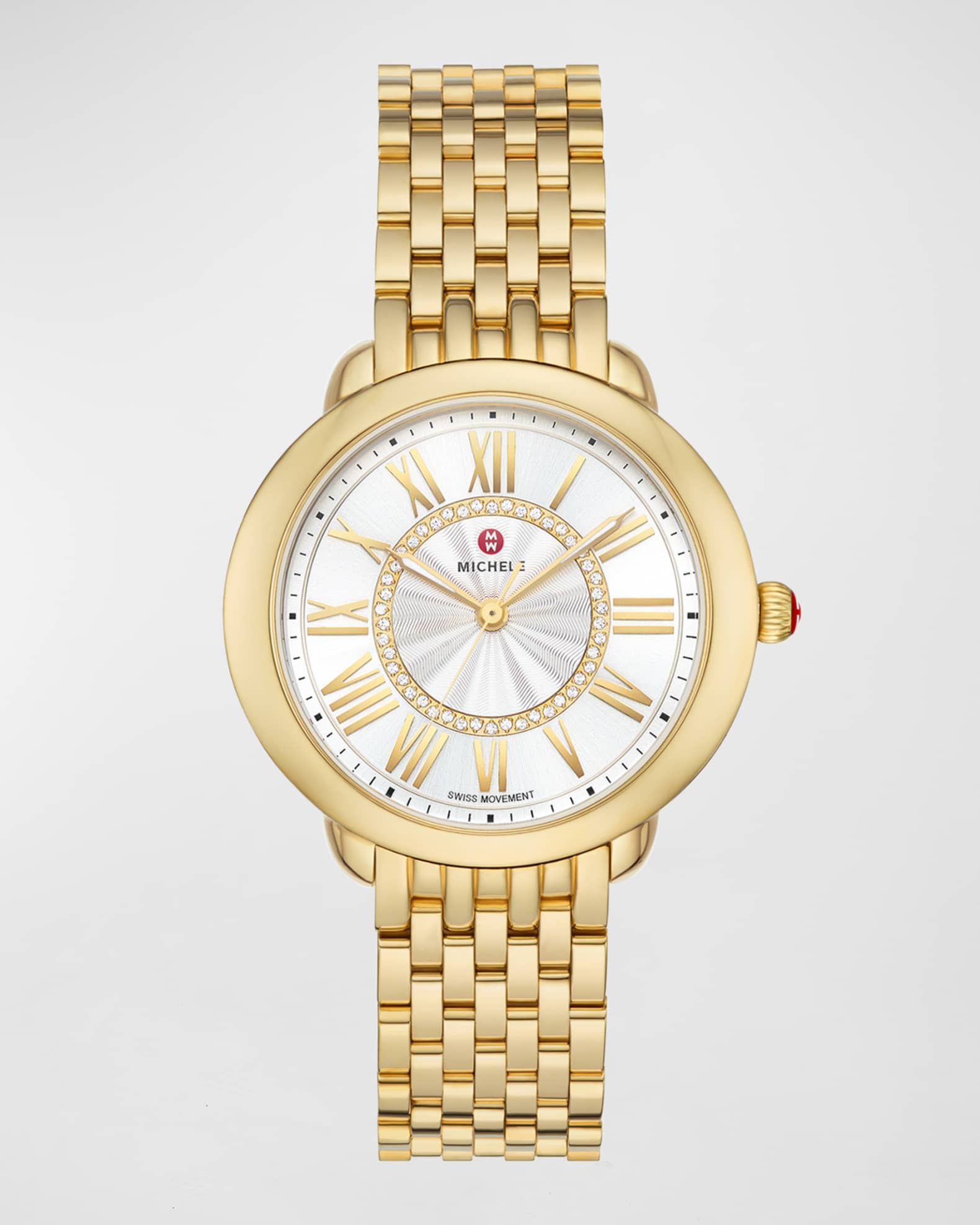 Serein Mid Non Diamond Gold-Plated Watch with White Sunray Dial 0