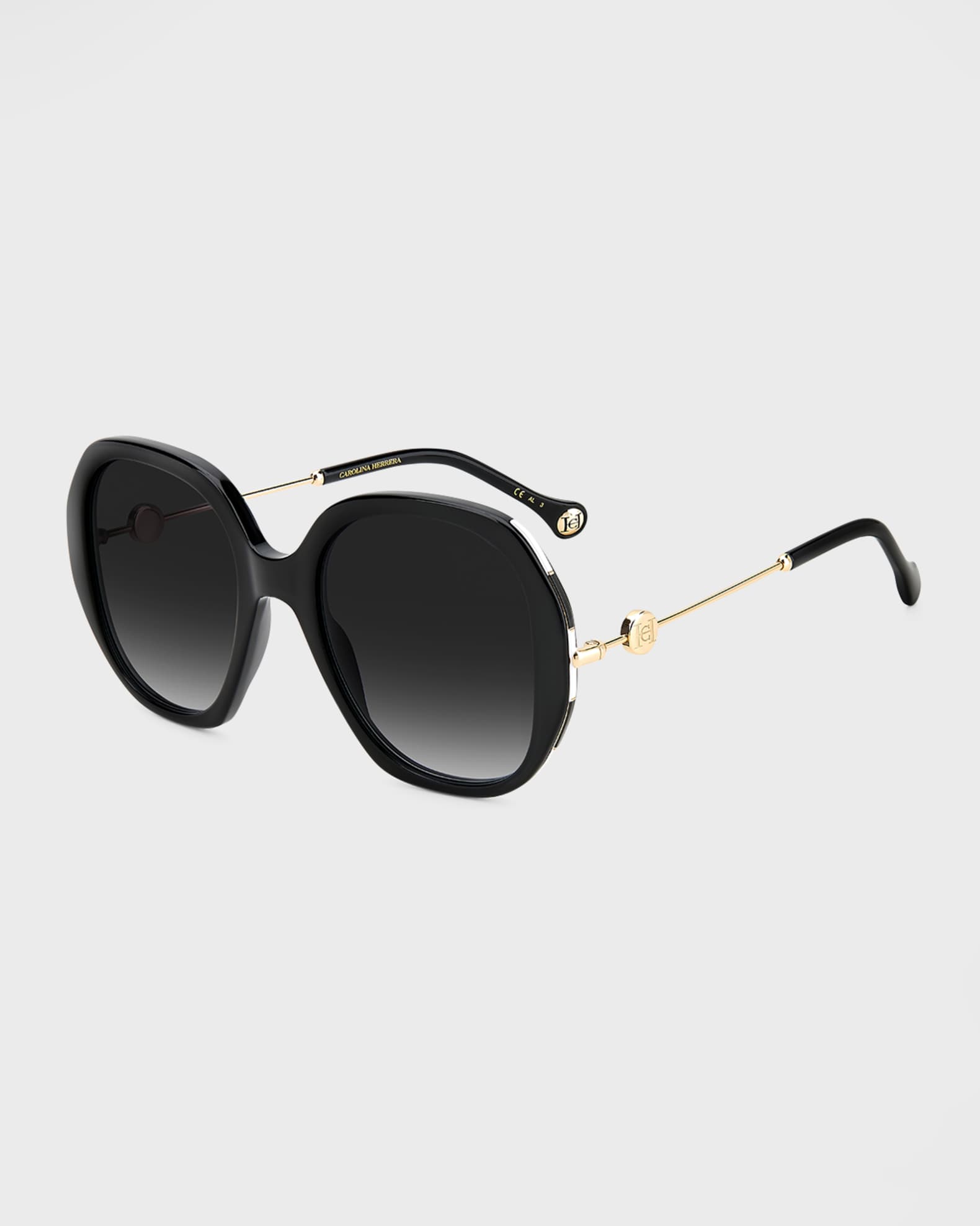 Carolina Herrera Striped Rim Square Metal & Acetate Sunglasses | Neiman ...