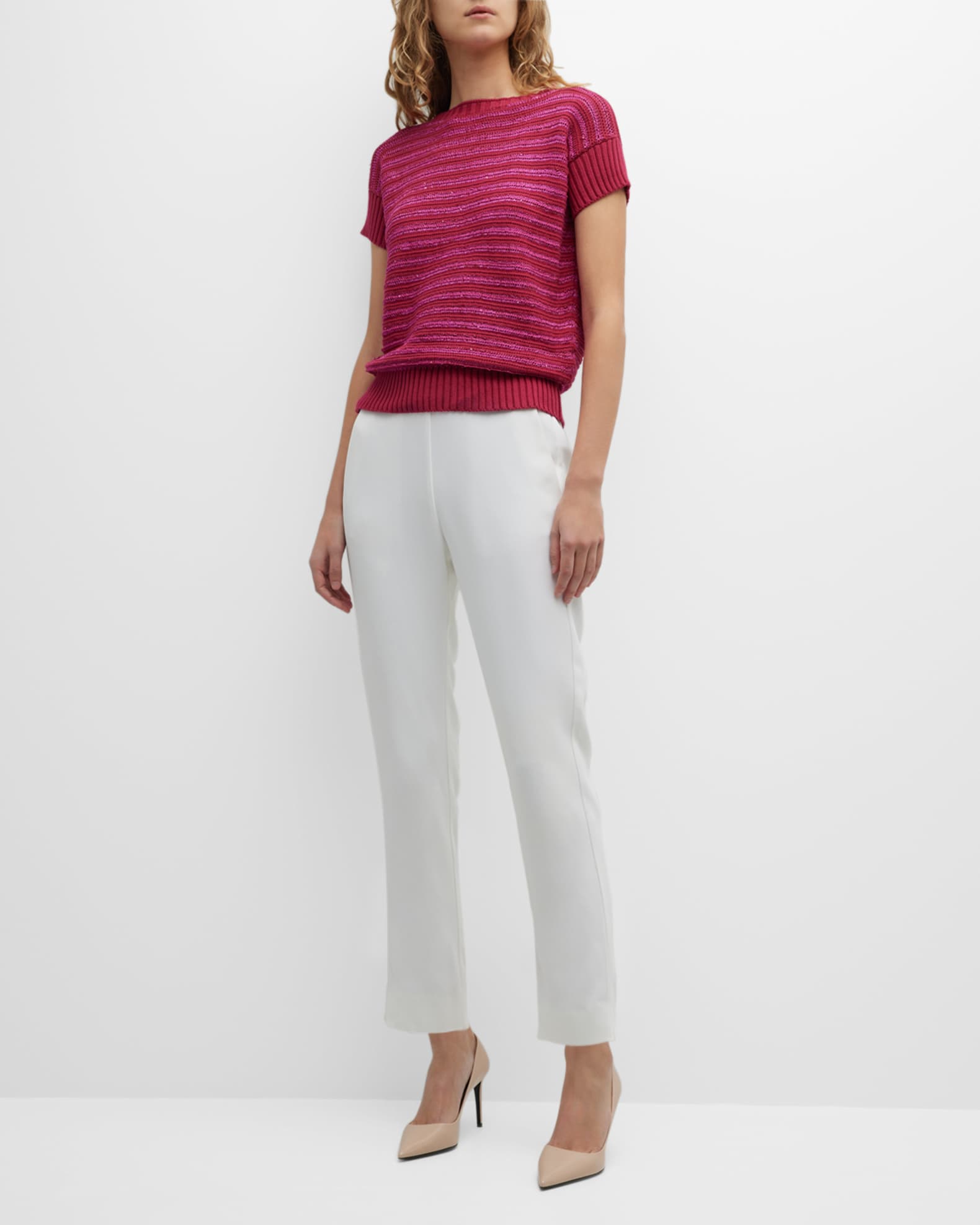 Piazza Sempione Stripe Short-Sleeve Sweater | Neiman Marcus