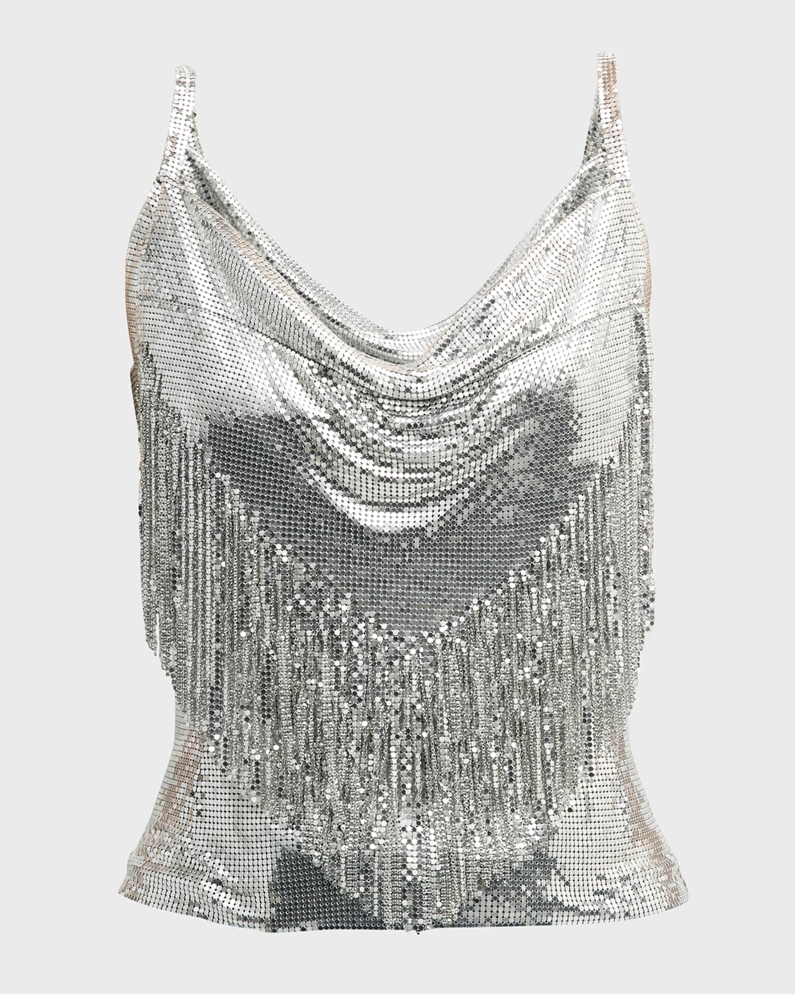 Rabanne Cowl-Neck Fringe Chainmail Tank Top | Neiman Marcus