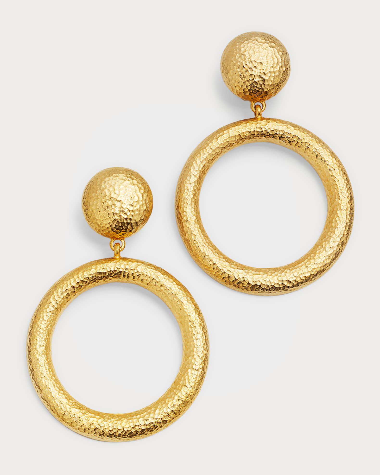 Gold Hammered Hoop Drop Clip-On Earrings 0