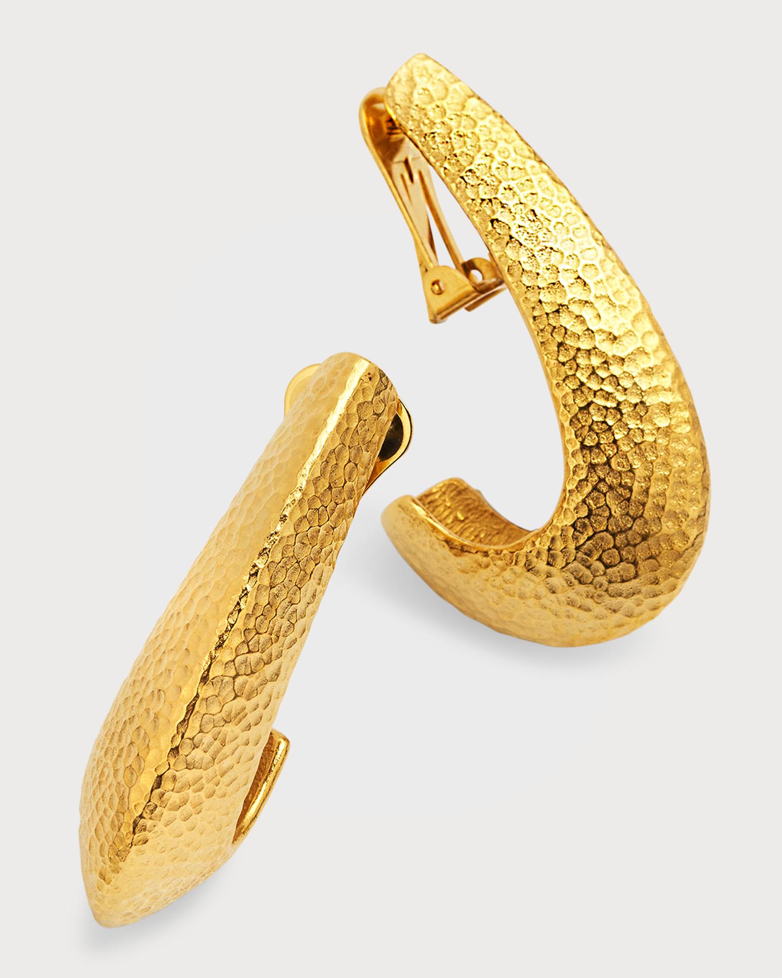 Ben-Amun Gold Hammered Clip-On Hard Hoop Earrings | Neiman Marcus