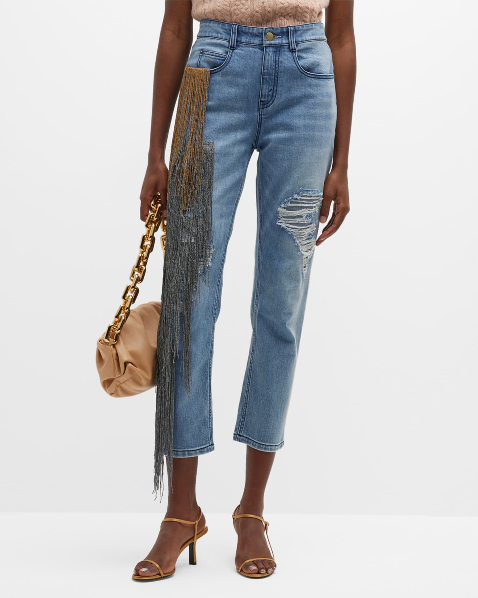 Hellessy Yasuke FringeTrim StraightLeg Ankle Distressed Jeans