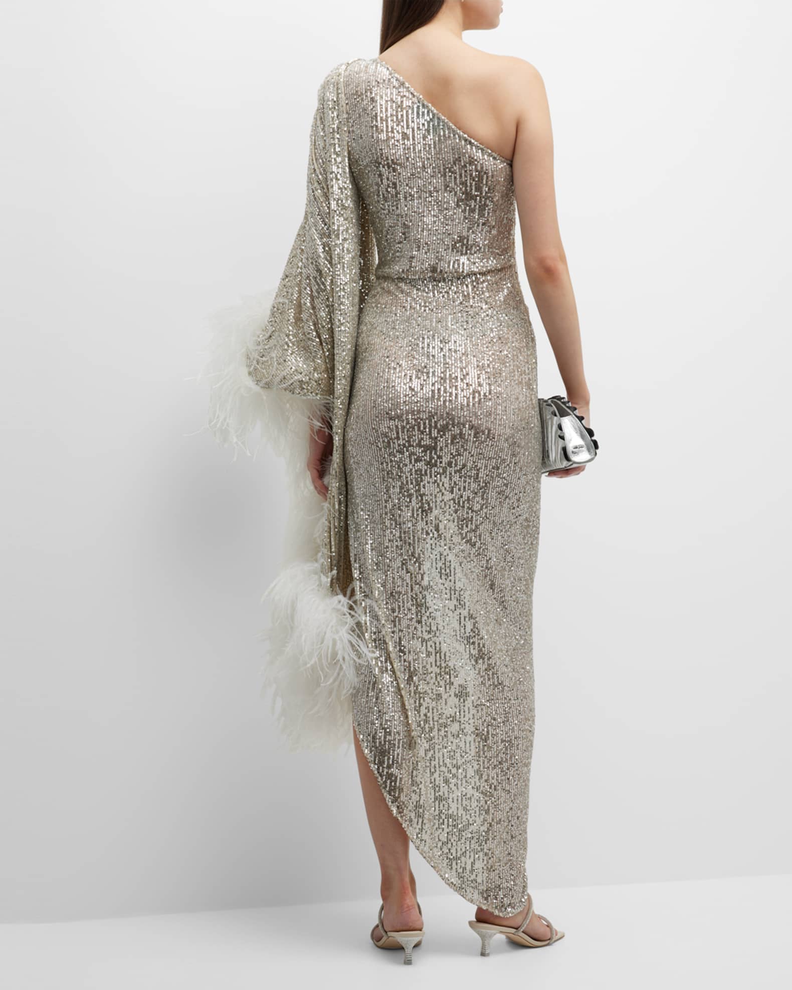 One Shoulder Cape Sleeve Gown