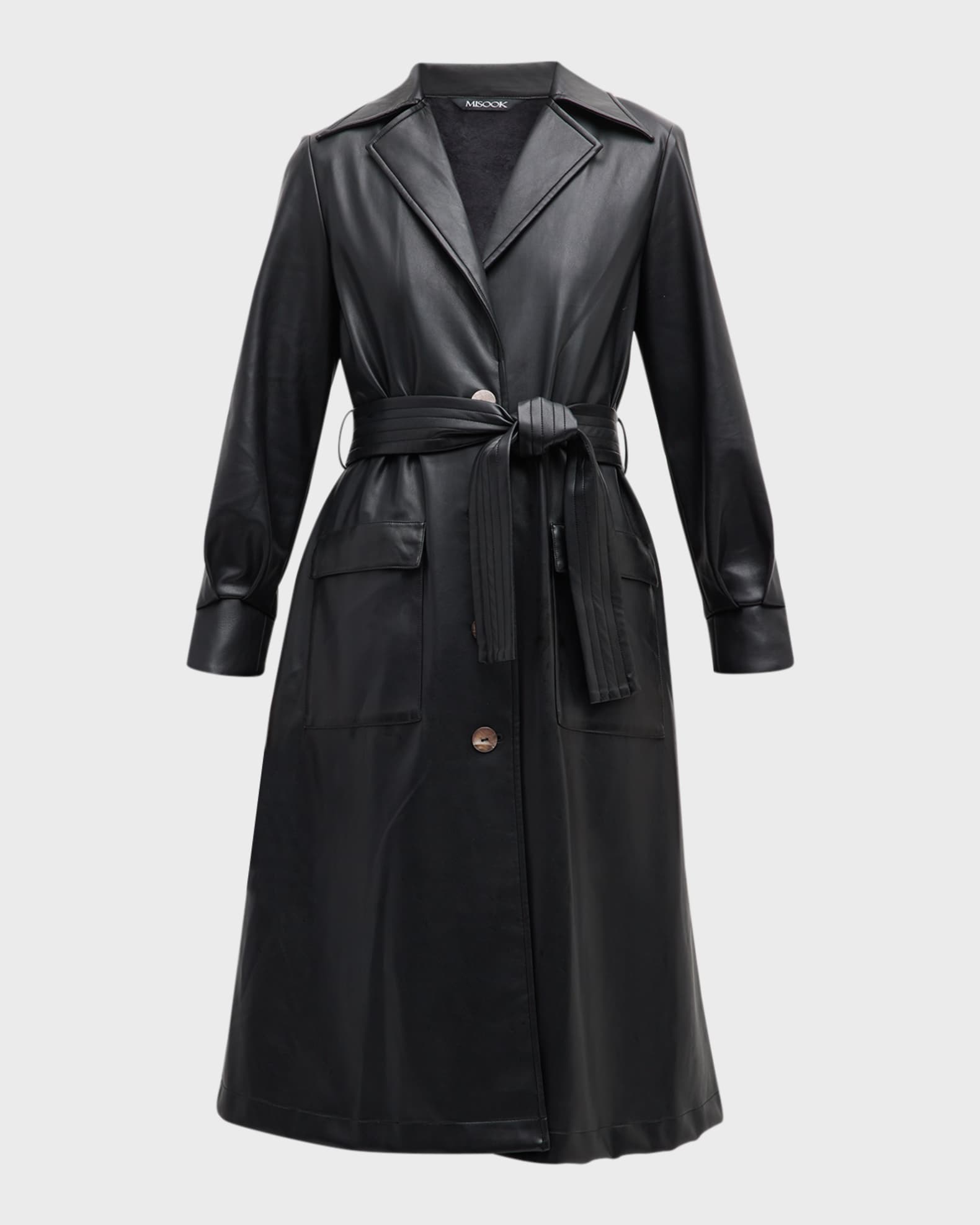 Misook Belted Vegan Leather Trench Coat Neiman Marcus