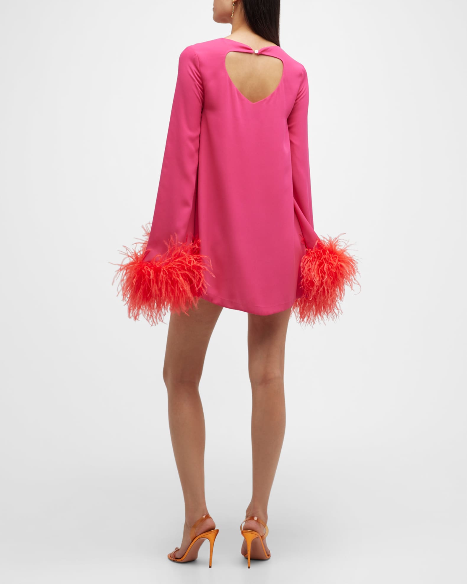 NERVI Penelope Flare-Sleeve Mini Shift Dress w/ Feather Trim | Neiman ...
