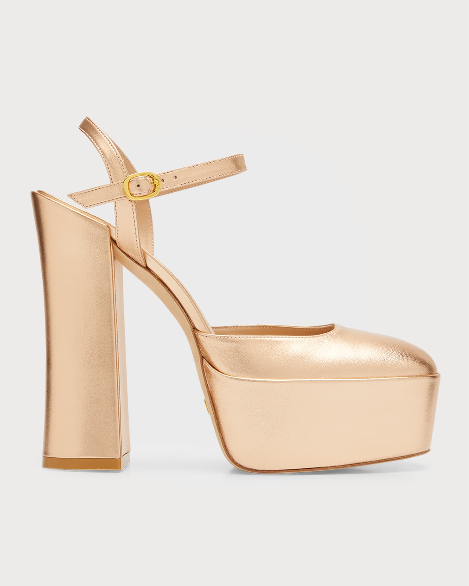 Stuart Weitzman Skyhigh Metallic AnkleStrap Platform Pumps Neiman Marcus
