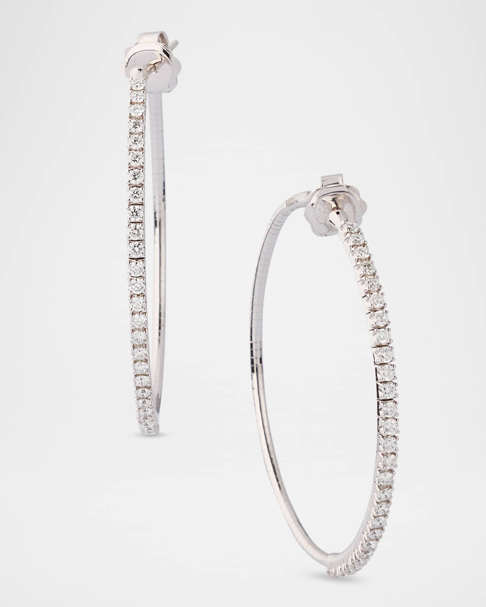 18K White Gold Diamond Hoop Earrings 0