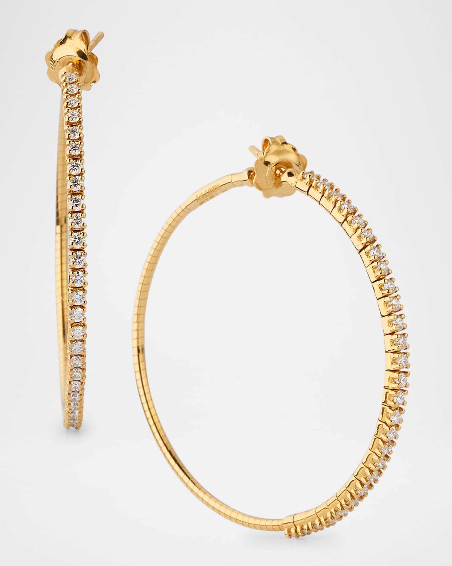 18K Yellow Gold Diamond Hoop Earrings, 4cm 0