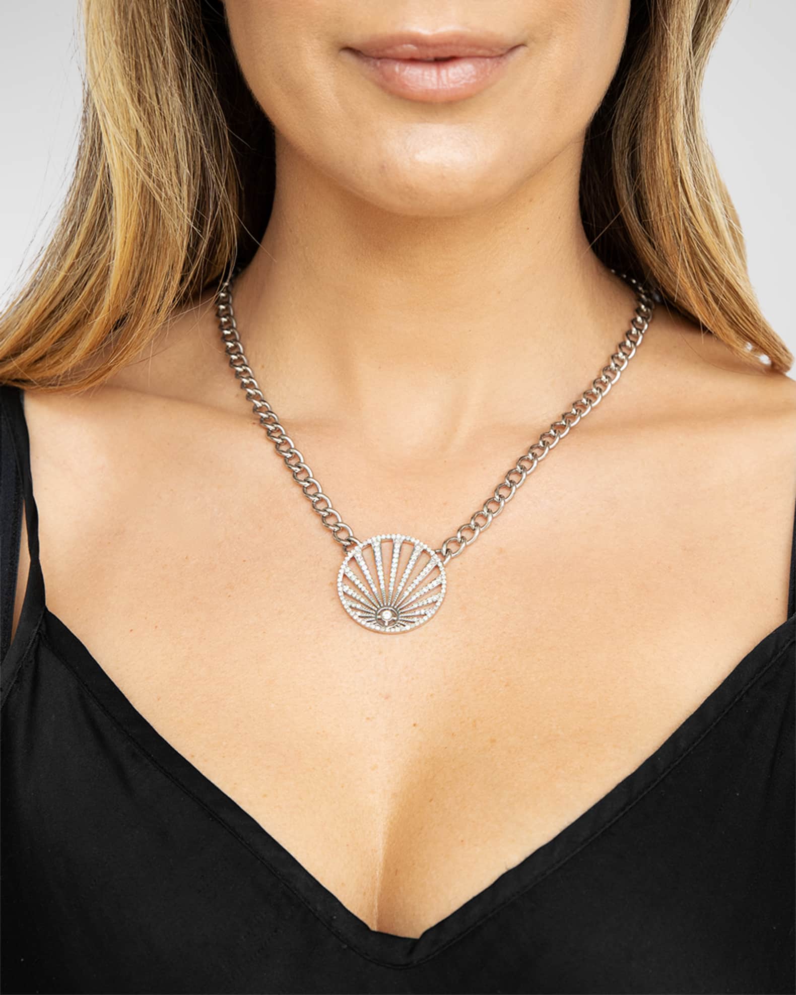 Sheryl Lowe Diamond Pave Sunray Pendant Chain Necklace Neiman Marcus
